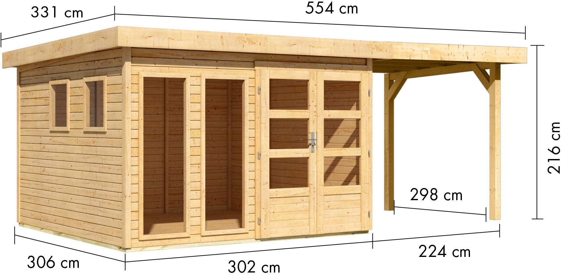 Karibu Gartenhaus »Langesee 6 mit Anbaudach«, aus hochwertiger nordischer Fichte mit wasserabweisender Profilierung