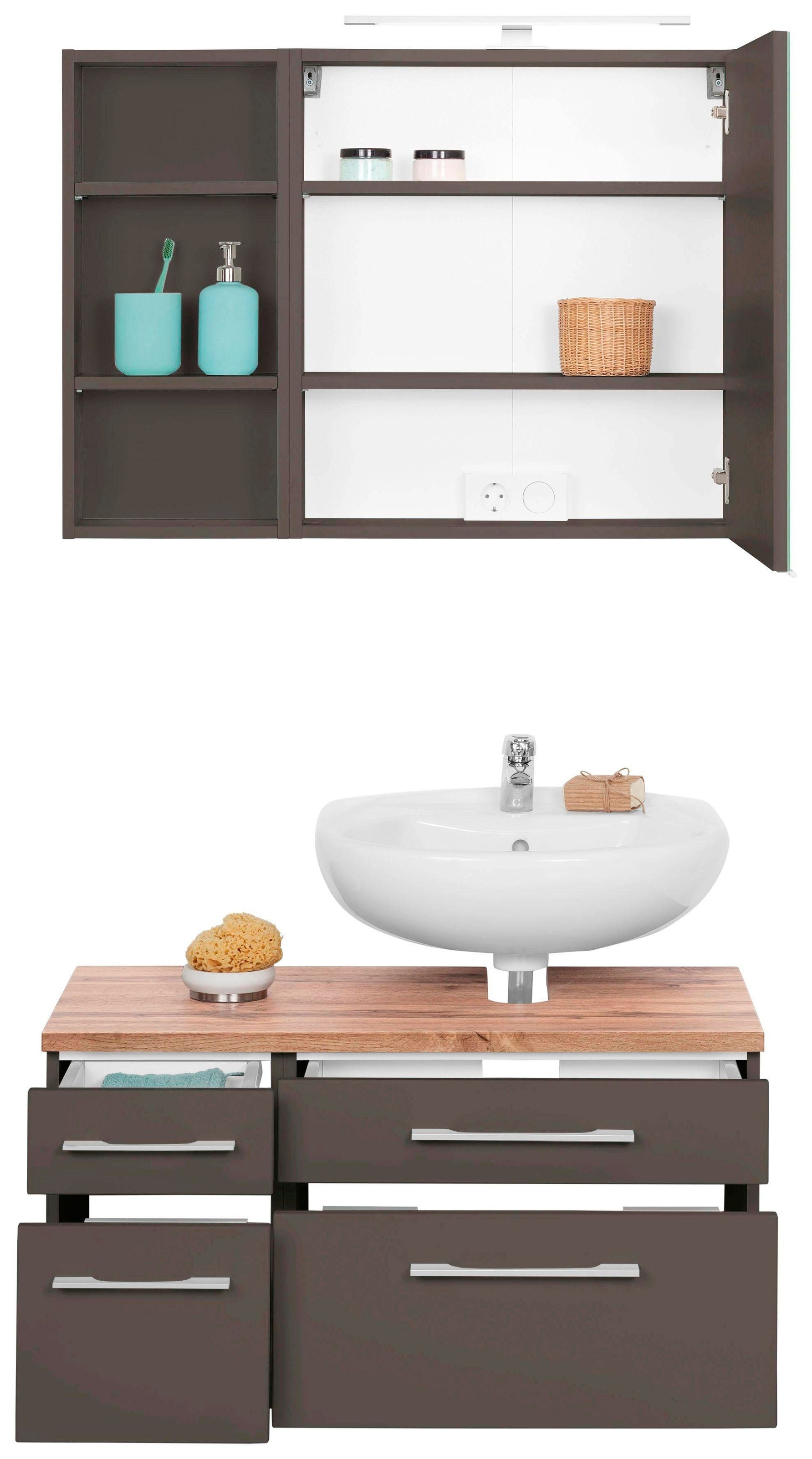 welltime Badmöbel-Set "Davos" 3 Stk. tlg. Spiegelschrank, Regal und Waschbe günstig online kaufen