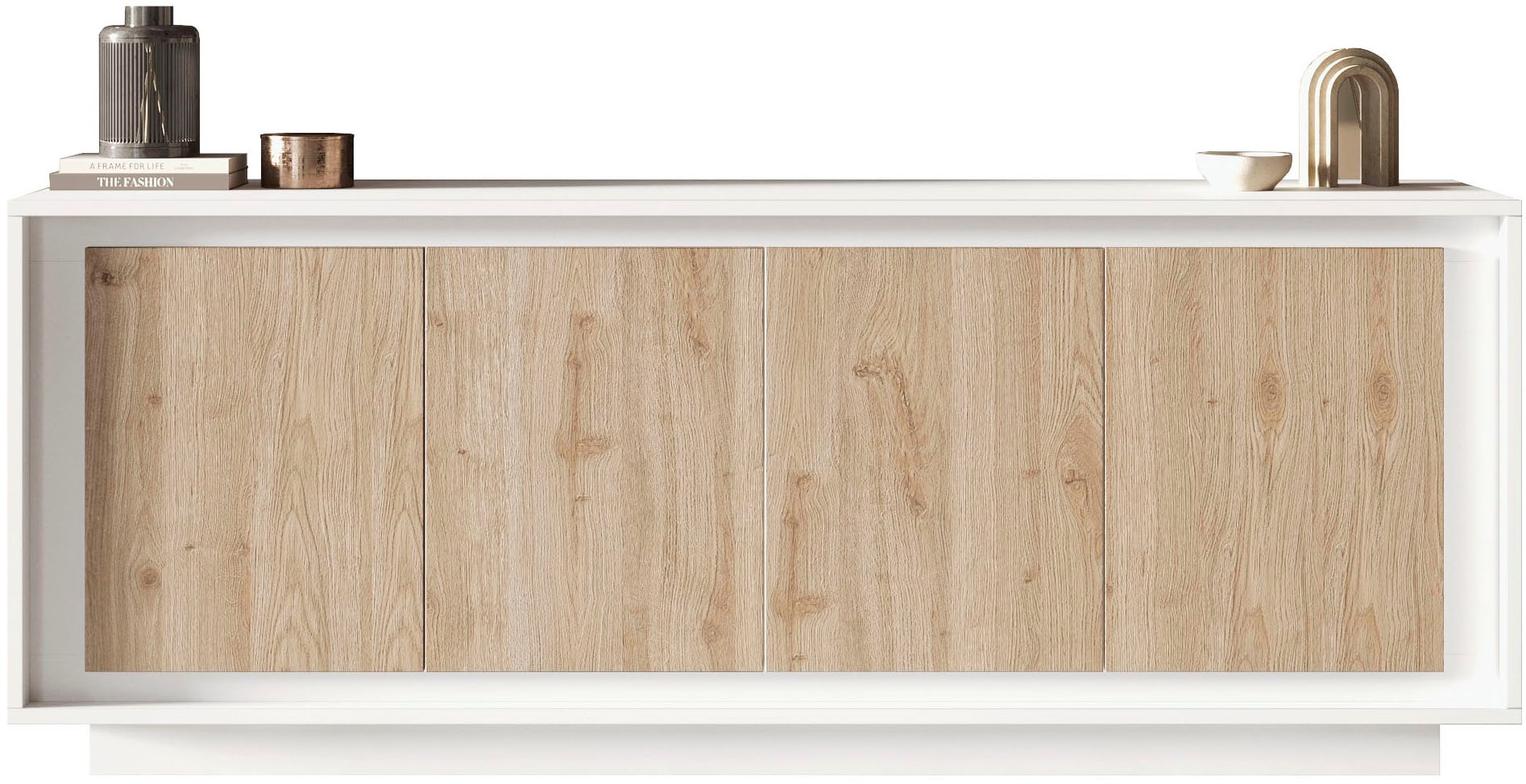 Home affaire Sideboard "Sky, B/T 207/50 cm, Kommode/Anrichte/Stauraumschrank, 4 Türen" Softclosing, Korpus & Front 22 mm stark, Rahmen-Optik
