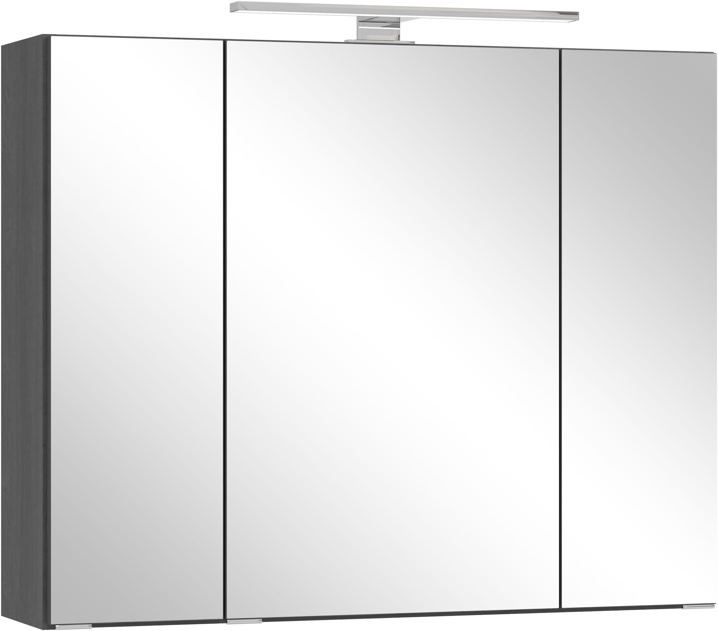 OTTO home Spiegelschrank "BOZEN, 3D-Spiegelschrank 80 cm" Inklusive LED-Aufbauleuchte, Steckdose und Schalter