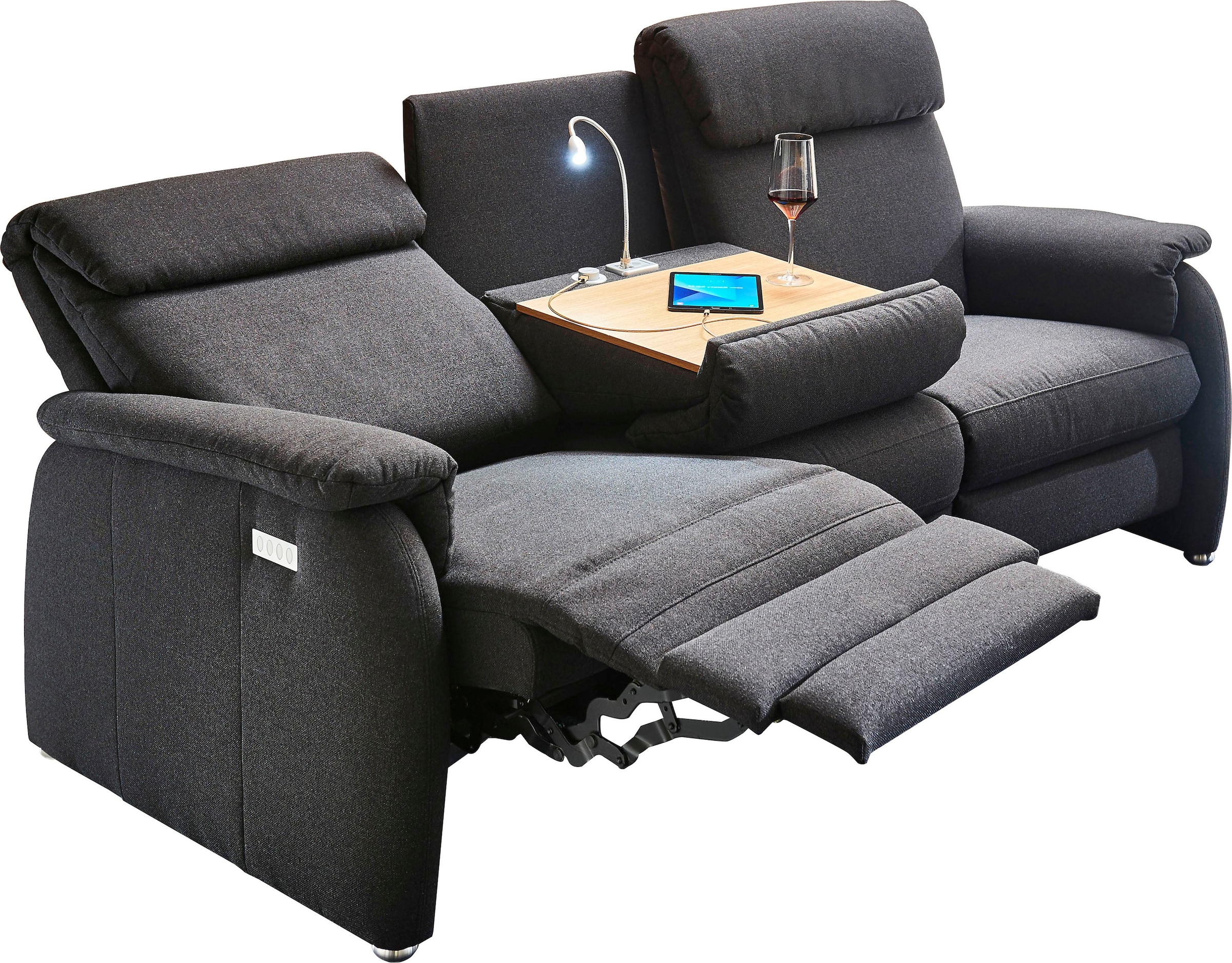 Home affaire Sofa »Turin«, mit motorischer Relaxfunktion, Tisch, Leuchte + USB-Ladestation