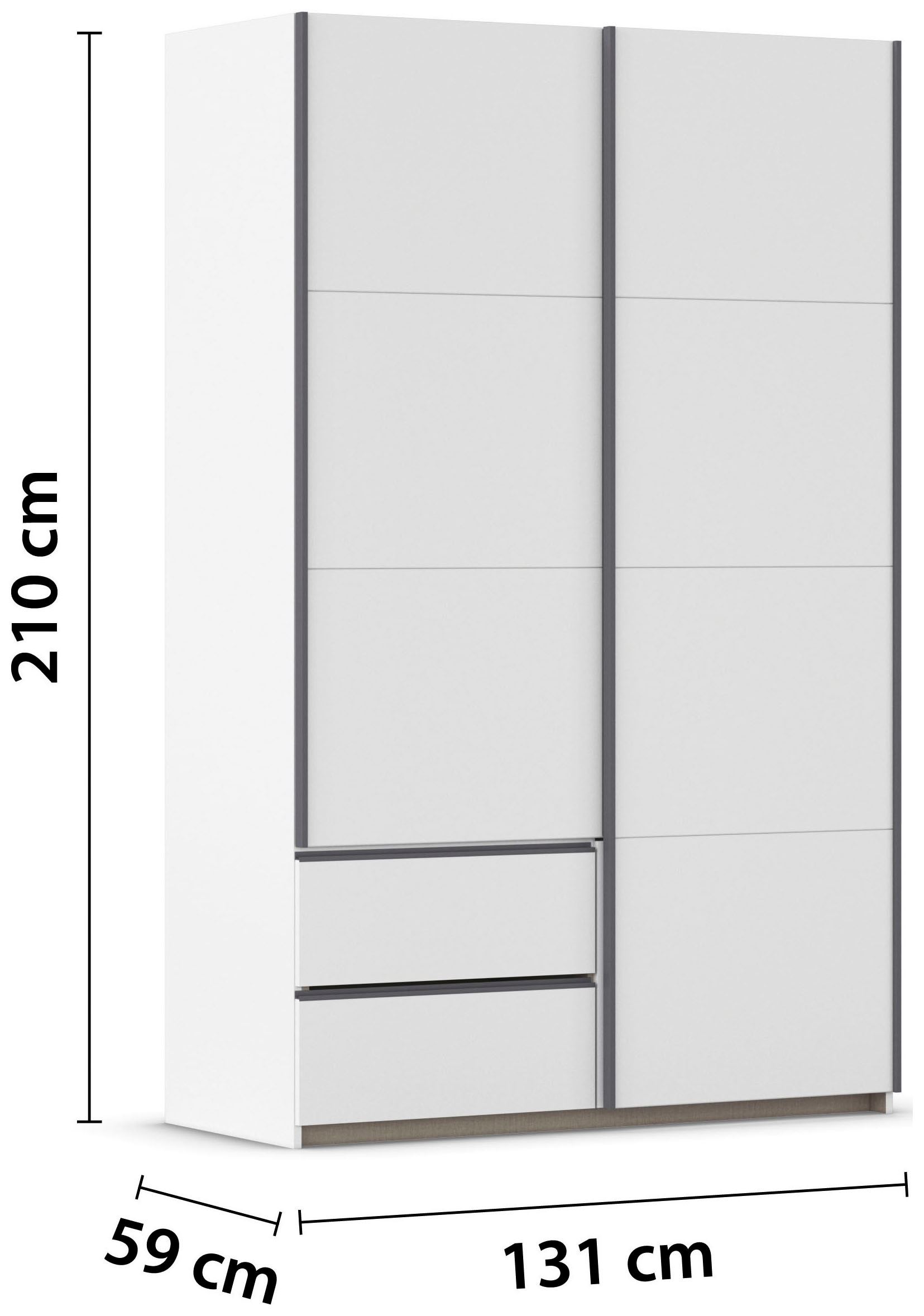 rauch Schwebetürenschrank »Kleiderschrank Schrank Garderobe Wäscheschrank SEVILLA«, (in 3 verschiedenen Ausstattungen BASIC/CLASSIC/PREMIUM), Metall-Griffleisten alufarben oder Graumetallic MADE IN GERMANY