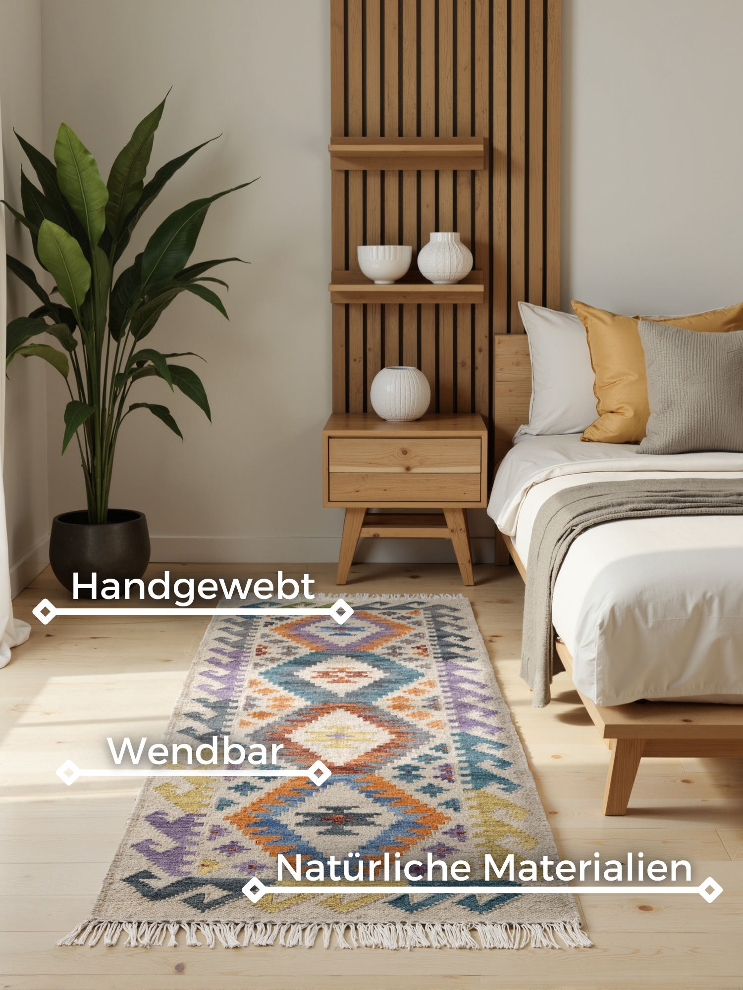 Thumbnail - HANSE Home Teppich "Kelim Oasis" rechteckig 3 mm Höhe Wolle, Baumwolle, Natur, Handgewebt, orientalisch, Boho, tradition...