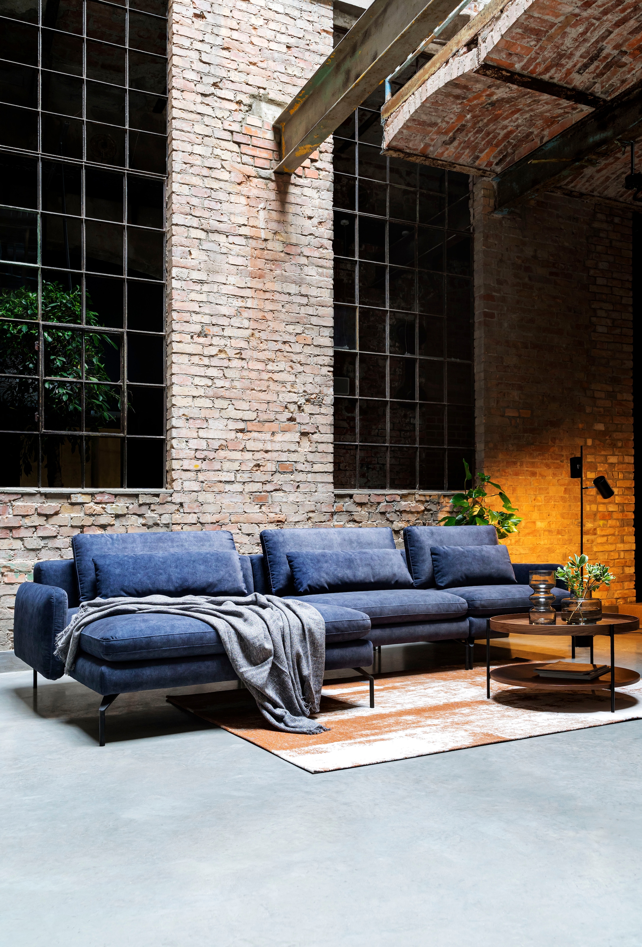 exxpo - sofa fashion Ecksofa »Komfortsofa Look, moderner Webvelours Bezug, extrabreite Sitzflächen«, komfortabler Sitz, L-Form, Breite 329cm, hoher Designfuß