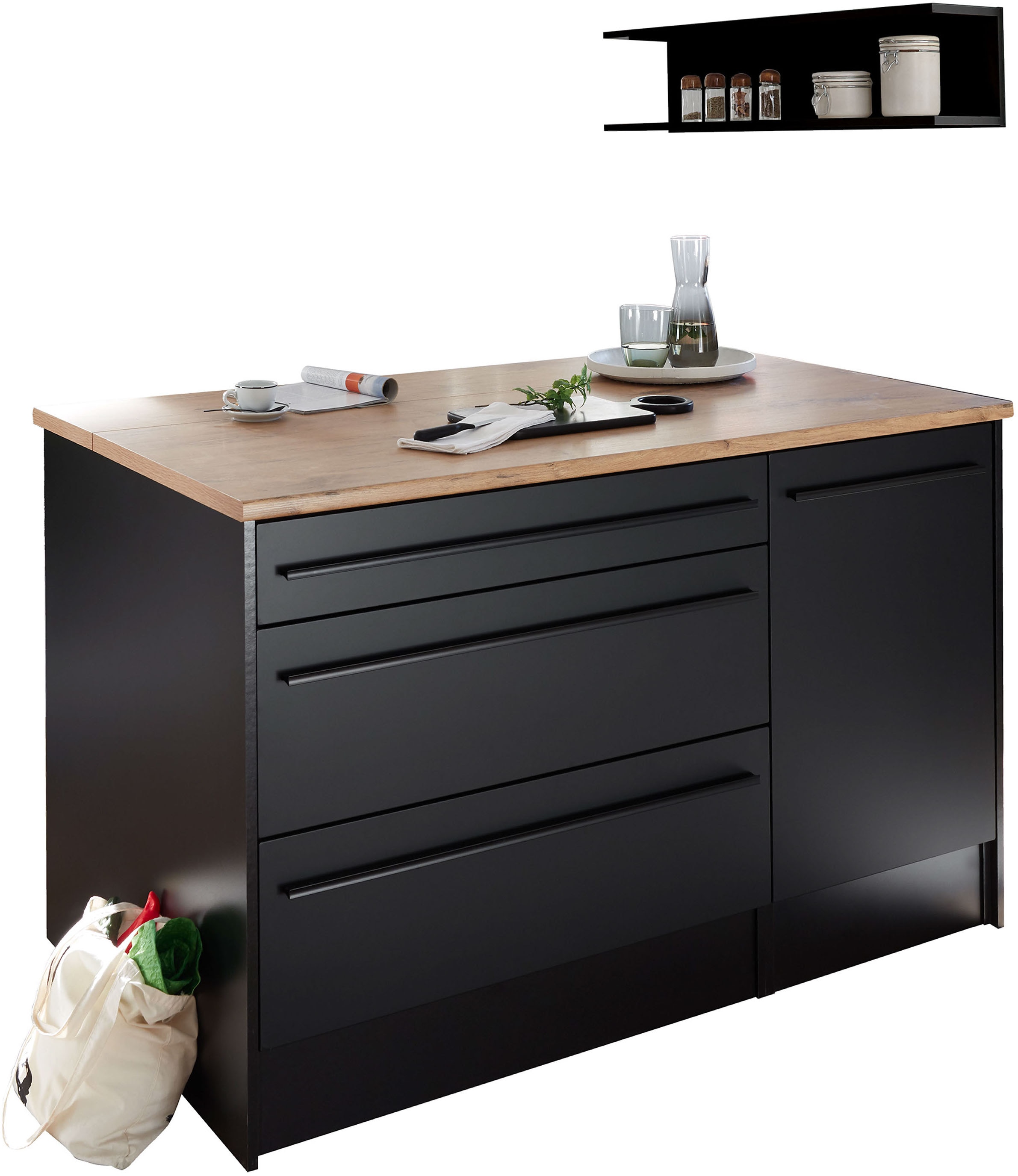 BASIC by Balculina Kücheninsel »Jazz Kücheninsel«, Breite 145 cm, Türen und Schubkästen