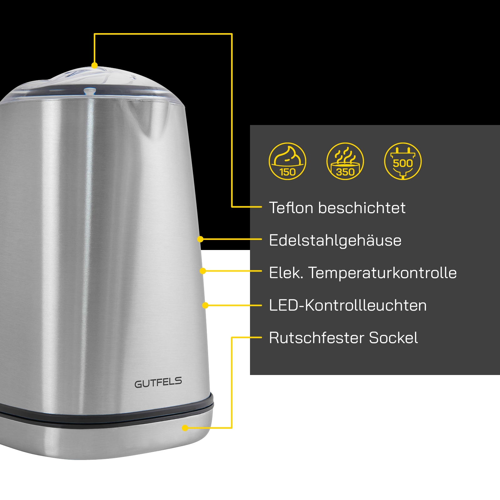 Gutfels Milchaufschäumer »MILK 5010«, 500 W, 350 ml Edelstahlbehälter