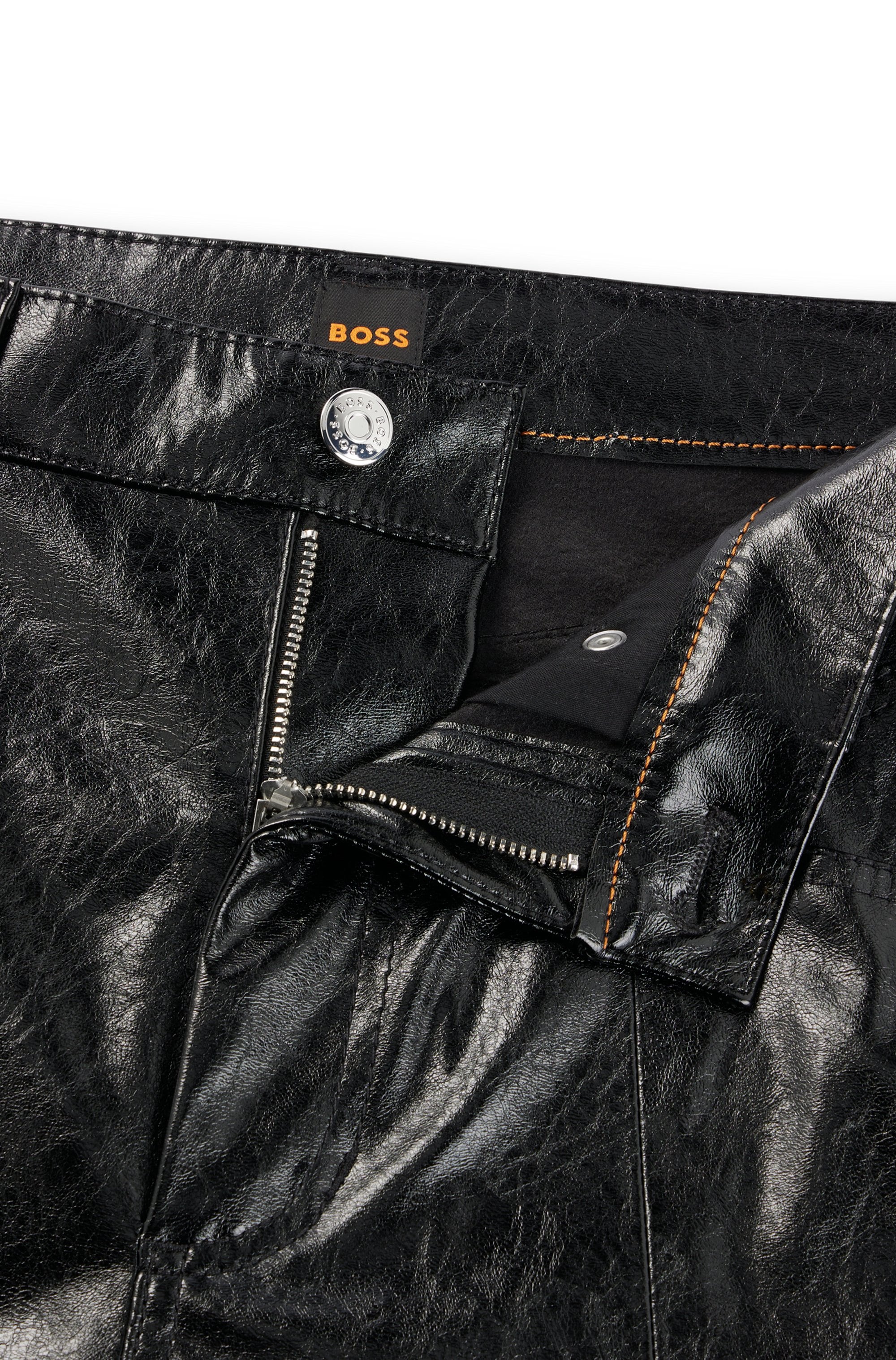 BOSS ORANGE Lederimitathose »Tadas Premium Damenmode«  mit Eingrifftaschne, Gürtelschlaufen, Ziernähte