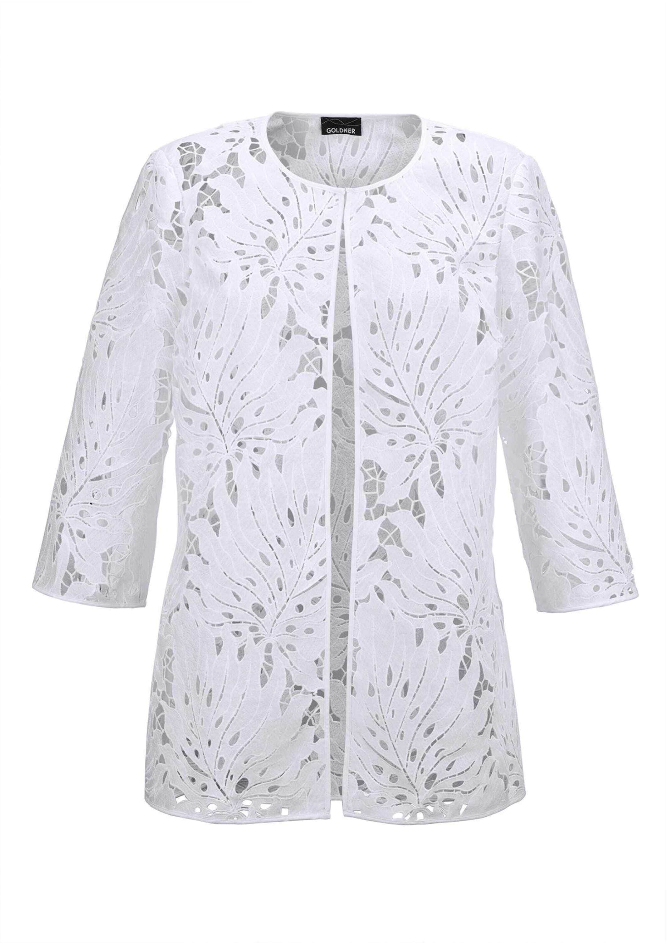 GOLDNER Langmantel "Kurzgröße Weiße Jacke mit Blätterdessin" günstig online kaufen