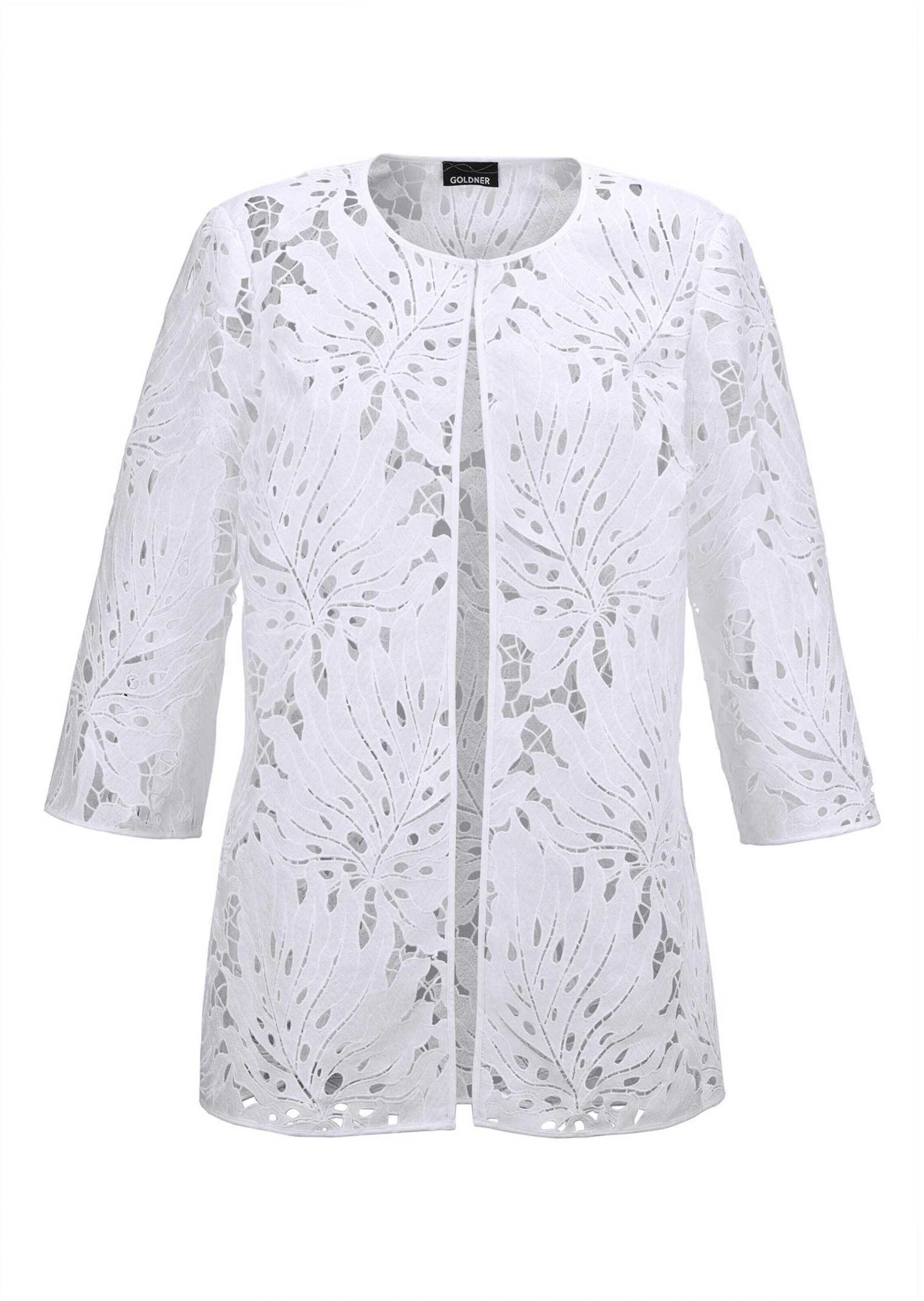 GOLDNER Langmantel "Weiße Jacke mit Blätterdessin" Aus floraler Blätterspit günstig online kaufen