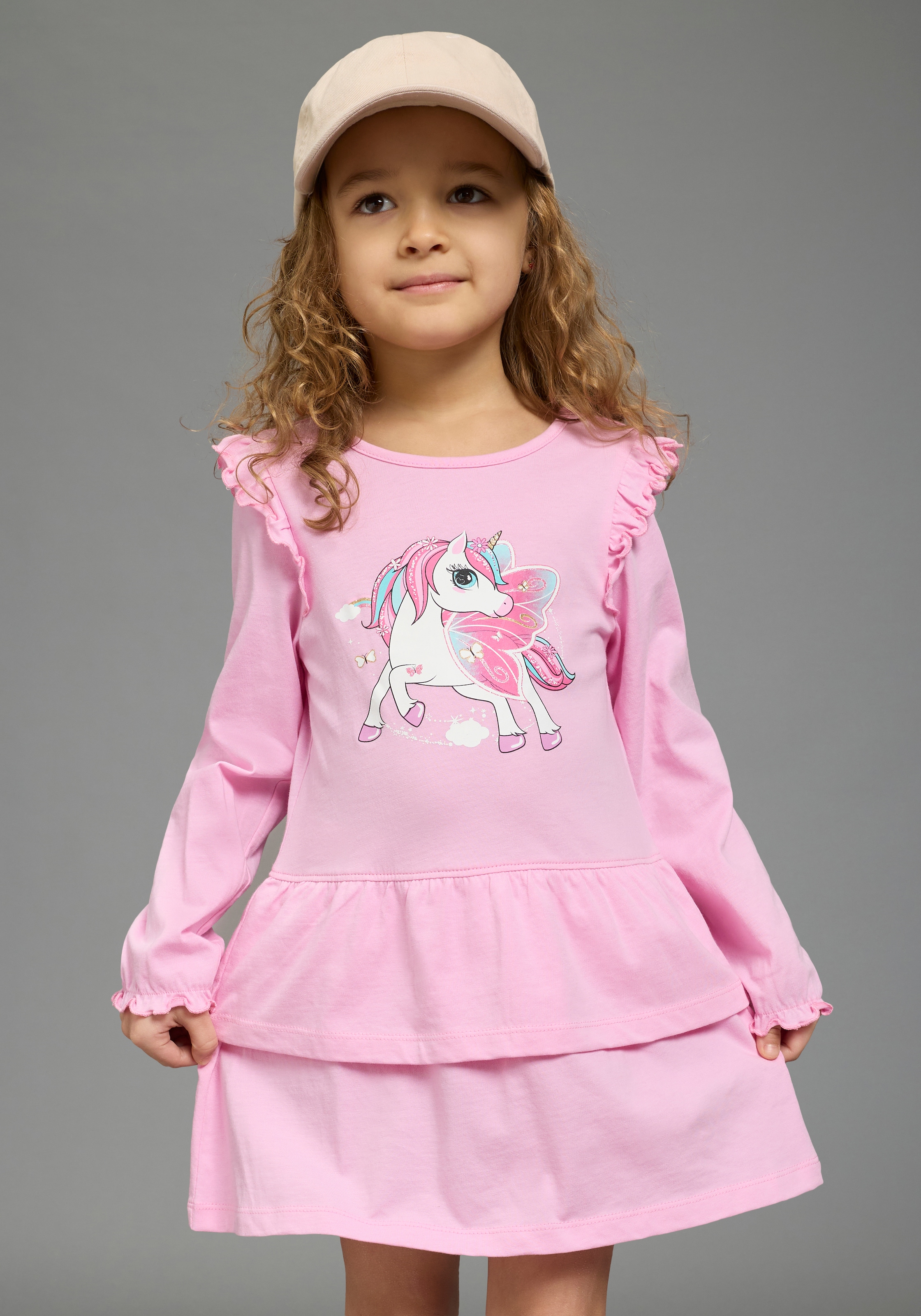 KIDSWORLD Jerseykleid "Süßes Shirtkleide mit Einhorn-Druck" für Mädchen, aus Single Jersey aus Baumwolle