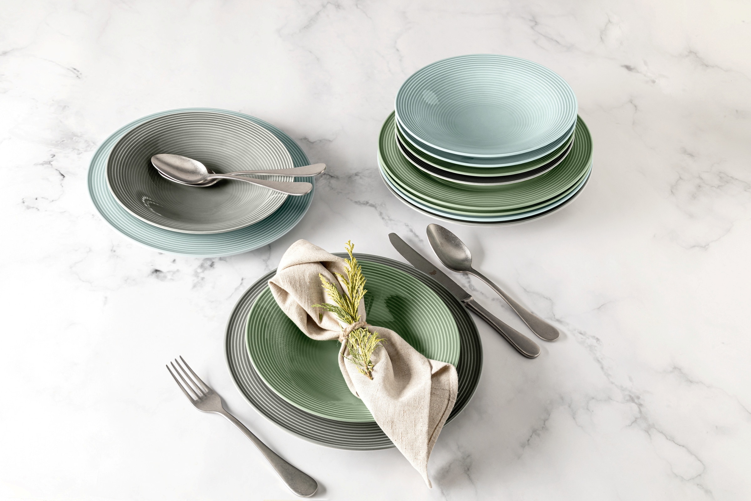 Seltmann Weiden Teeservice »Geschirr-Set Beat«, (Set, 18 tlg., 6 x Teeobertasse, 6 x Kombi-Untertasse klein, 6 x Brotteller), Teller, Tassen, Untertassen, Rillendekor, 18 Teile, für 6 Personen