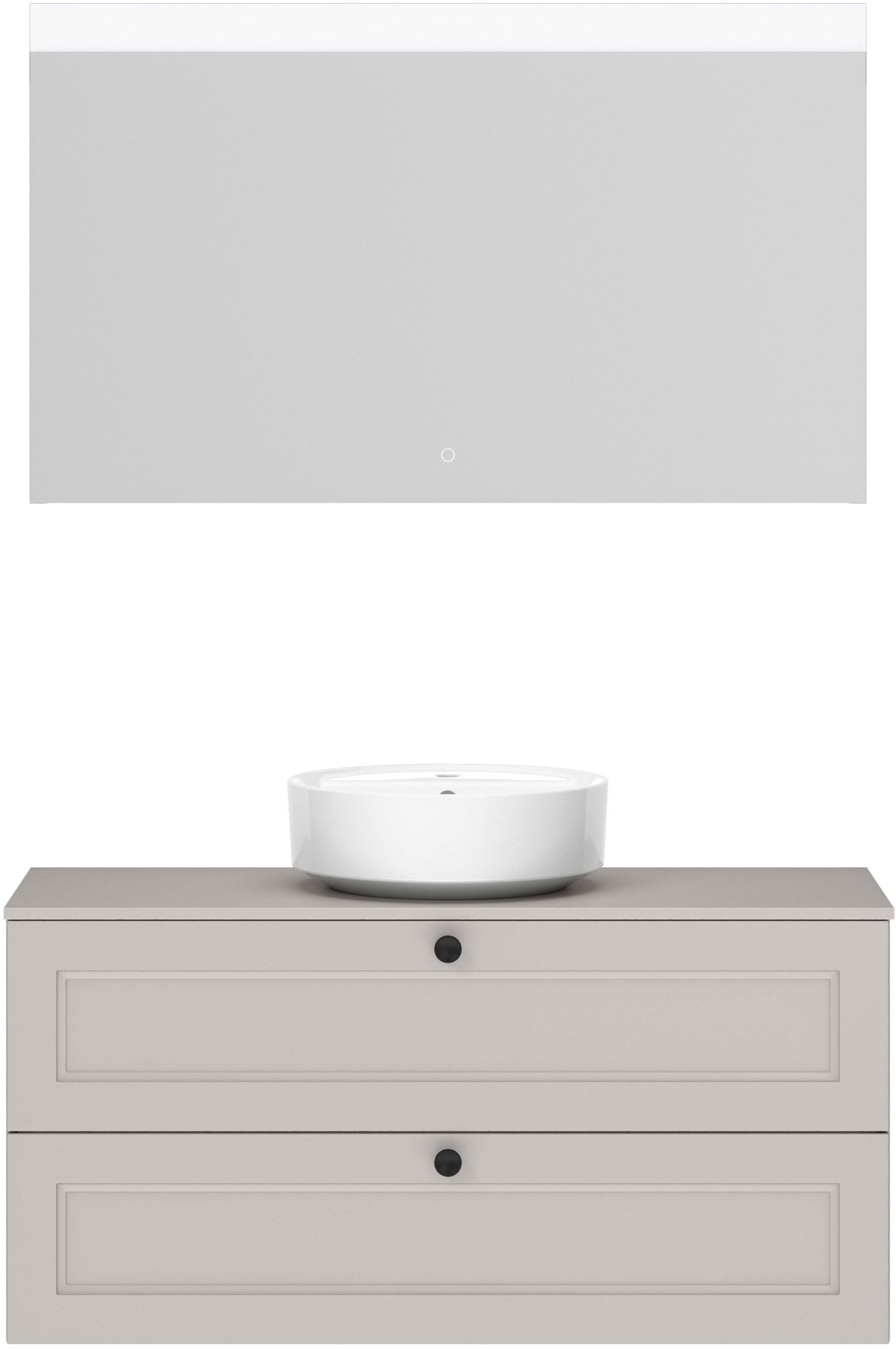 nobilia "Cascada" Set, inkl. Aufsatzwaschbecken und beleuchtetem Spiegel mit Touch-Sensor, 2 Stk. tlg.