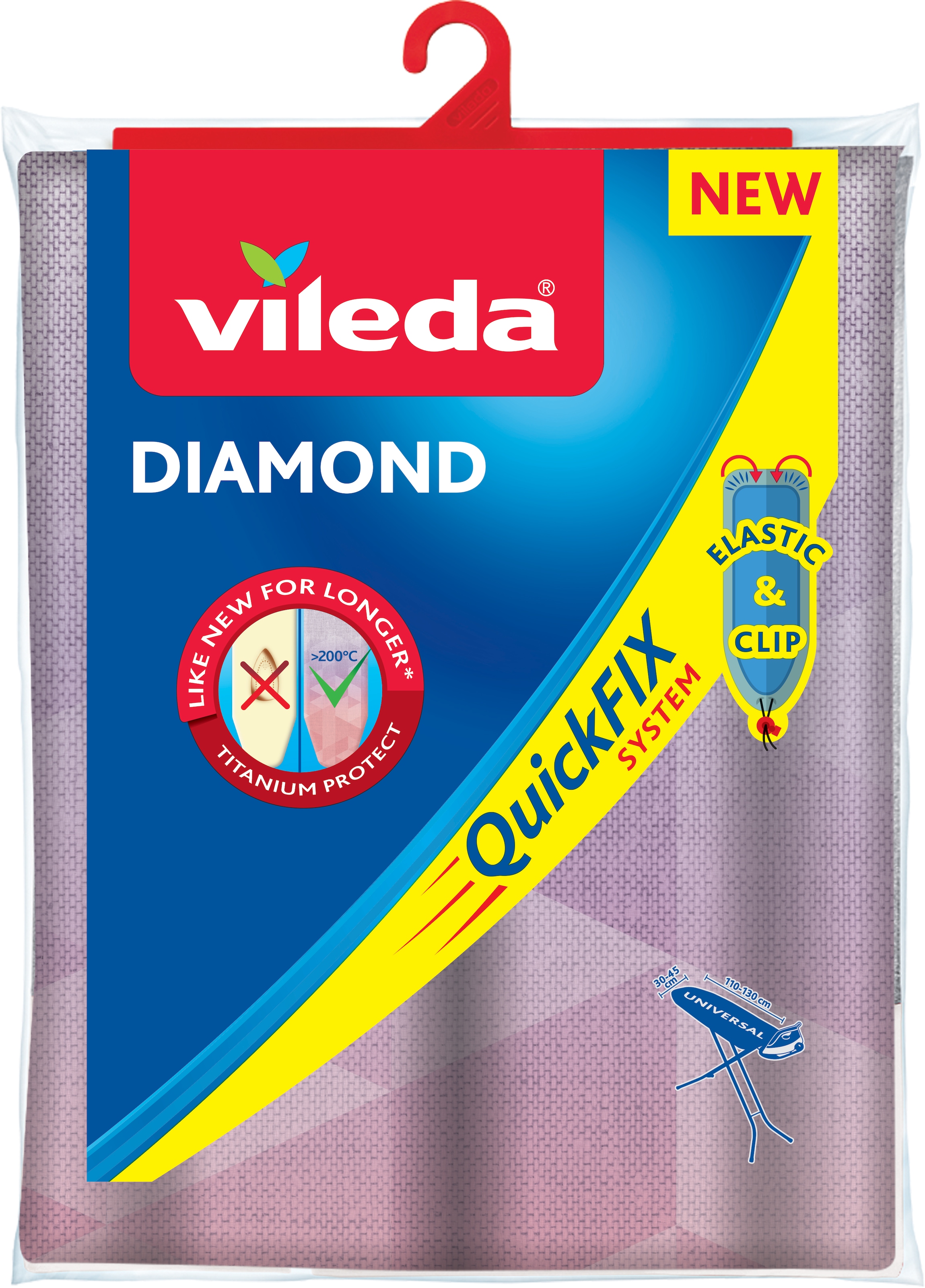 Vileda Bügelbrettbezug »Vileda Diamond Bügelbrettbezug« Hitzebeständige Titanbeschichtung verhindert Brandflecken/Vergilbung