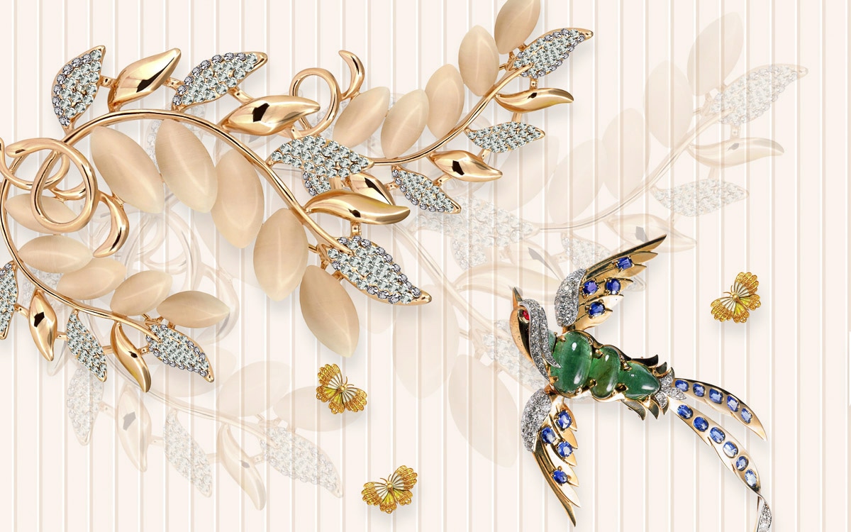 Papermoon Fototapete "Muster mit Blumen und Vogel"