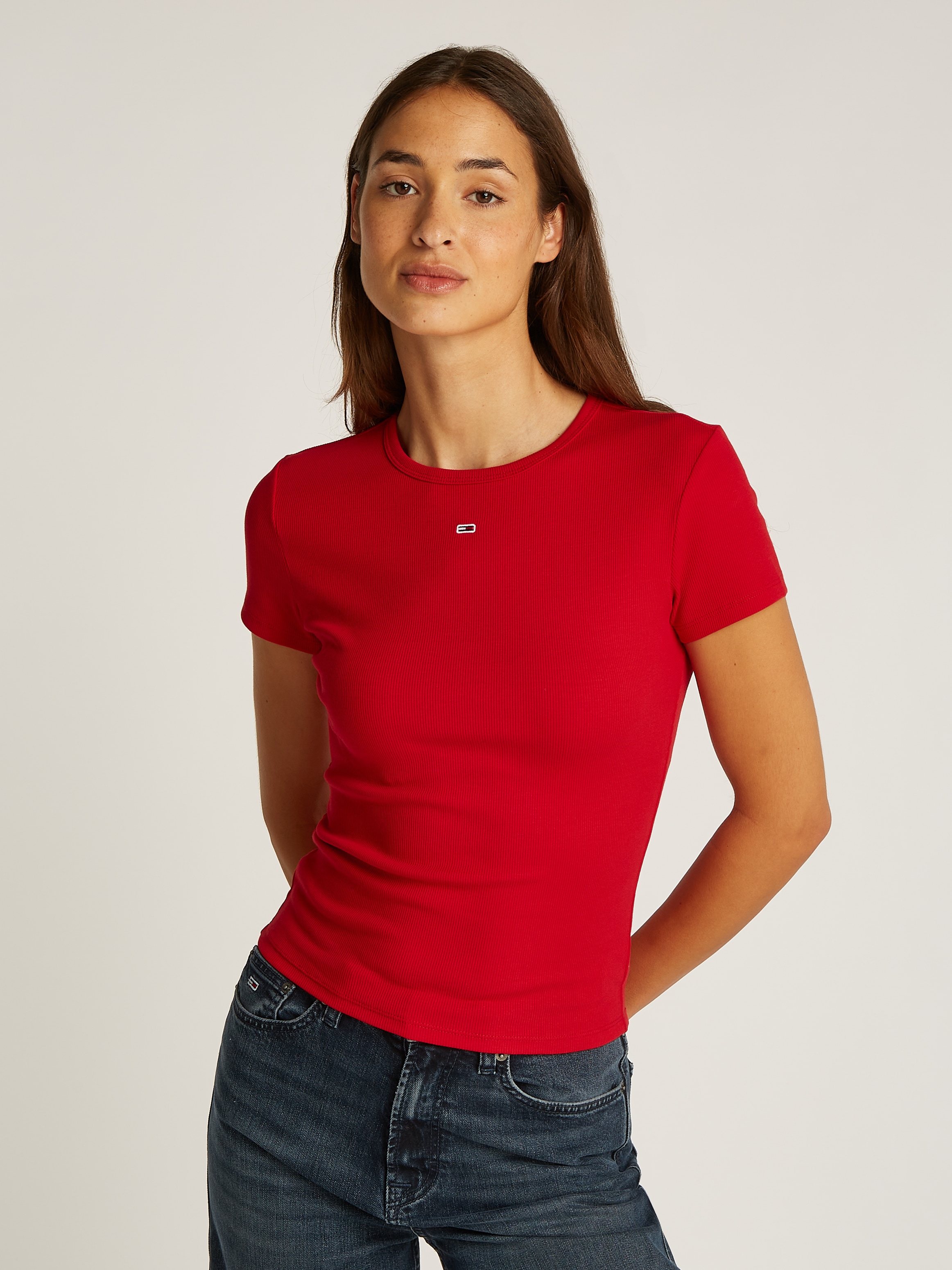 Tommy Jeans T-Shirt "TJW SLIM ESSENTIAL RIB SS", mit Logostickerei günstig online kaufen