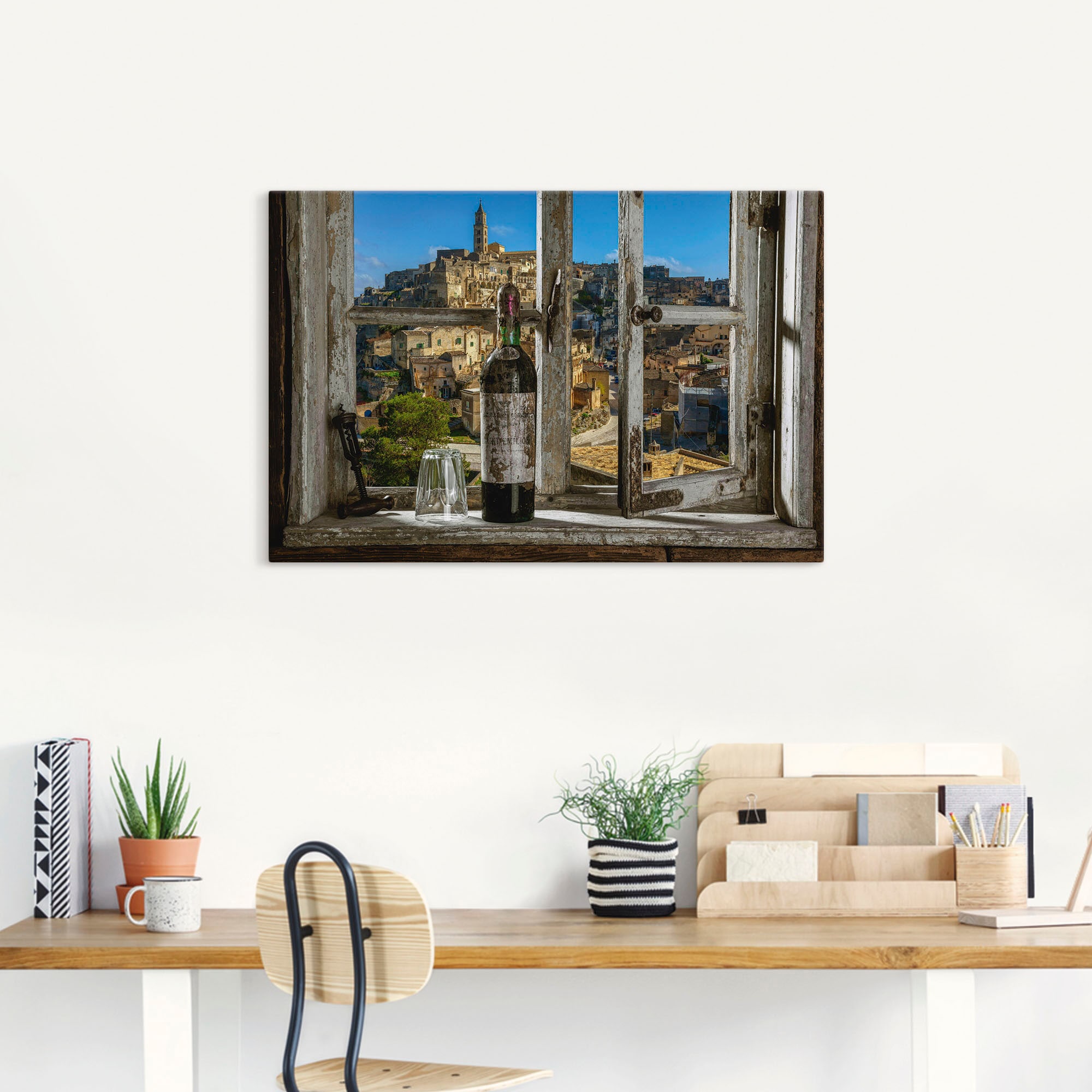 Artland Wandbild »Blick aus dem Fenster Matera, Italien«, Fenster & Türen, (1 St.), als Alubild, Outdoorbild, Leinwandbild, Poster, Wandaufkleber
