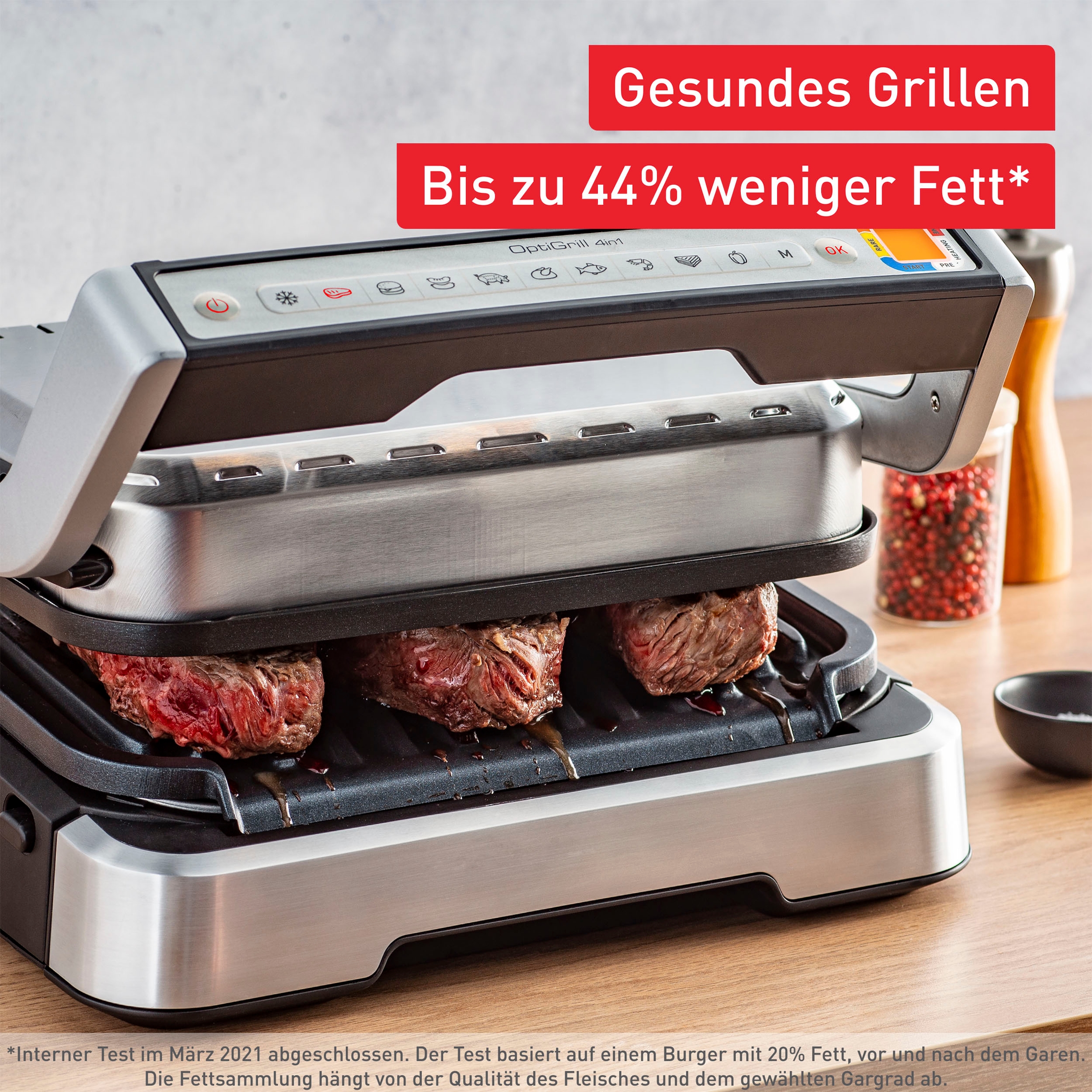 Top-Performance-Marketing Tefal Kontaktgrill »GC774HP OptiGrill Gratis: Hamburger 2100 aufklappbar. | 4in1«, Presse W, BAUR Backschale, inkl