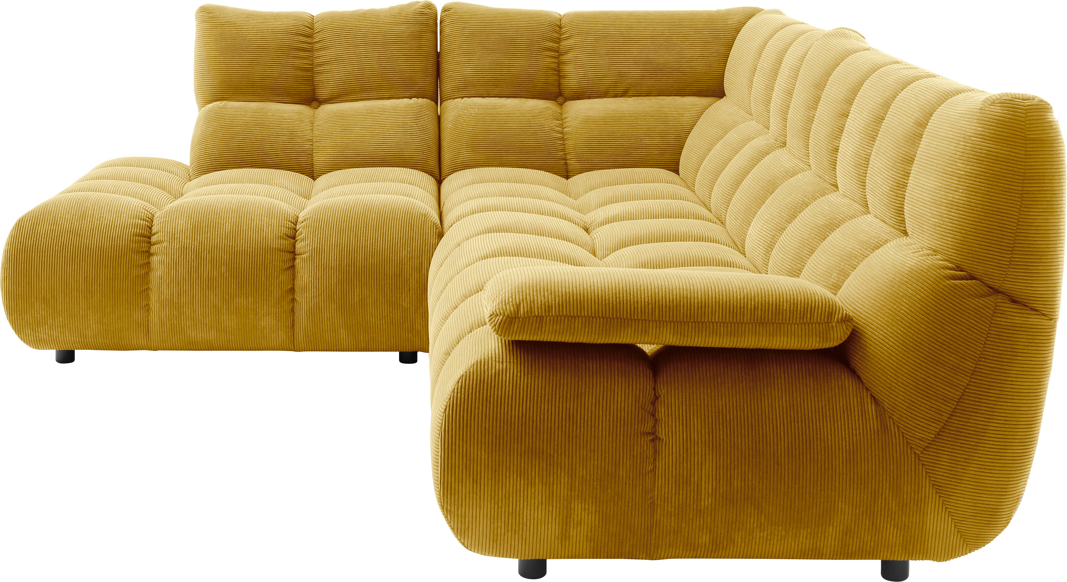 Home affaire Ecksofa "Cozy Bubble, mit klappbarer Armlehne, Breite 324 cm" mit eleganter Steppung, Rundumbezug & weicher Polsterung