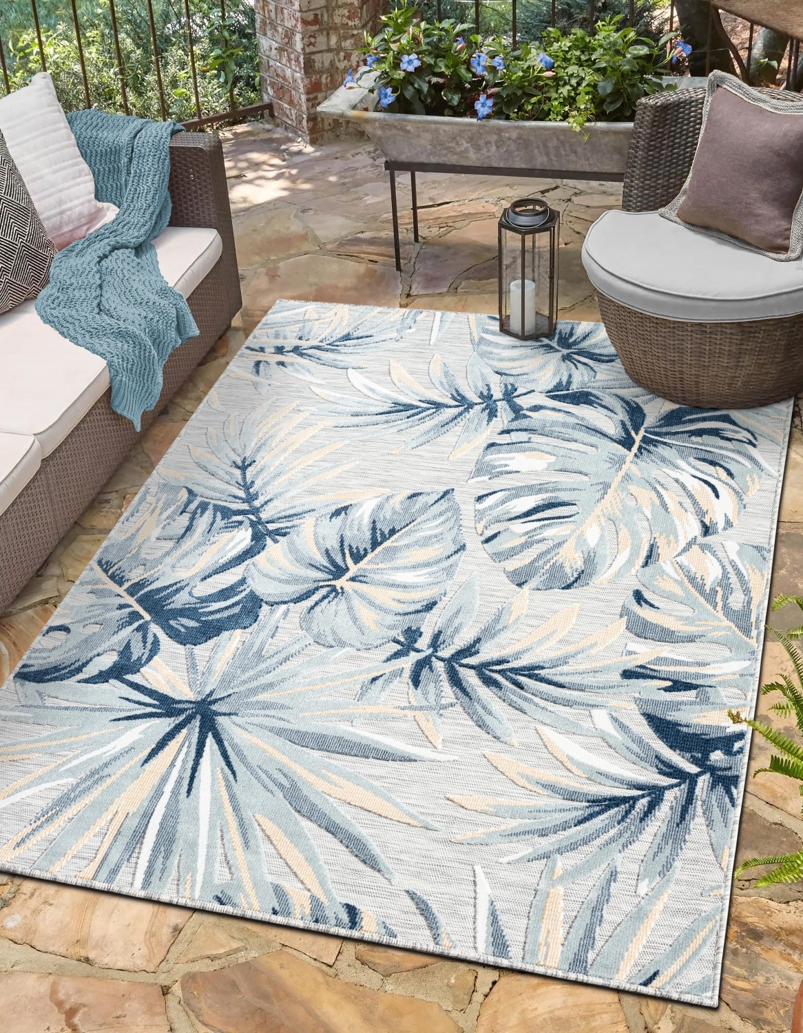 Myflair Möbel & Accessoires Outdoorteppich "Sol, LAGERRÄUMUNG" rechteckig 8 mm Höhe Blätter Motiv, Hoch-Tief Effekt, Outdoor geeignet, Balkon, Terrasse