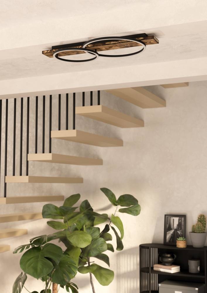 EGLO Deckenleuchte »BOYAL«, 2 flammig, Leuchtmittel LED-Modul | LED fest integriert, Deckenlampe, Küchenlampe, Flurlampe in Schwarz, Braun, Weiß, L 78 cm