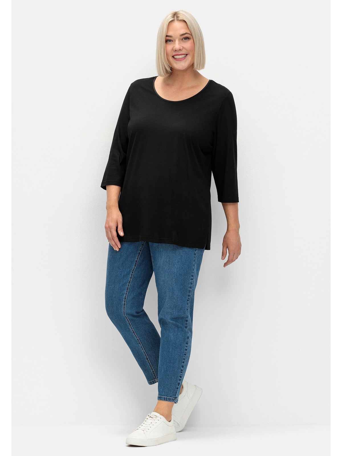 Sheego 3/4-Arm-Shirt »Große Größen«, mit dezent glänzender Blende