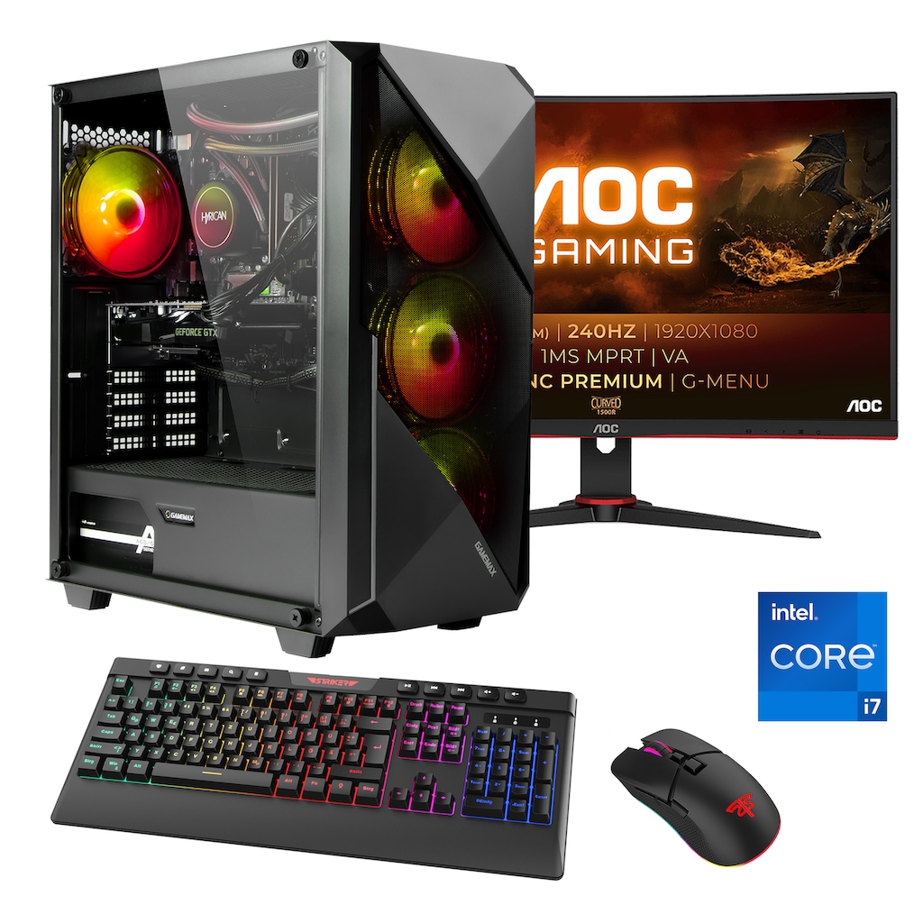 Hyrican Gaming-PC-Komplettsystem »Striker SET02413«, DDR5, Windows 11, inklusive 27" Curved Monitor AOC C27G2ZE/BK