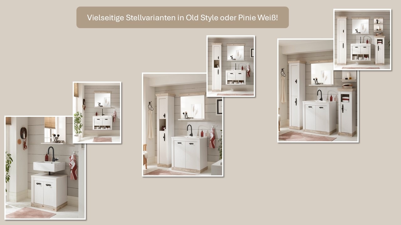 Thumbnail - Home affaire Waschtisch "Florenz, Waschbeckenunterschrank inkl. Waschbecken, Metallgriffe", in Pinie Weiß, stehend, Brei...