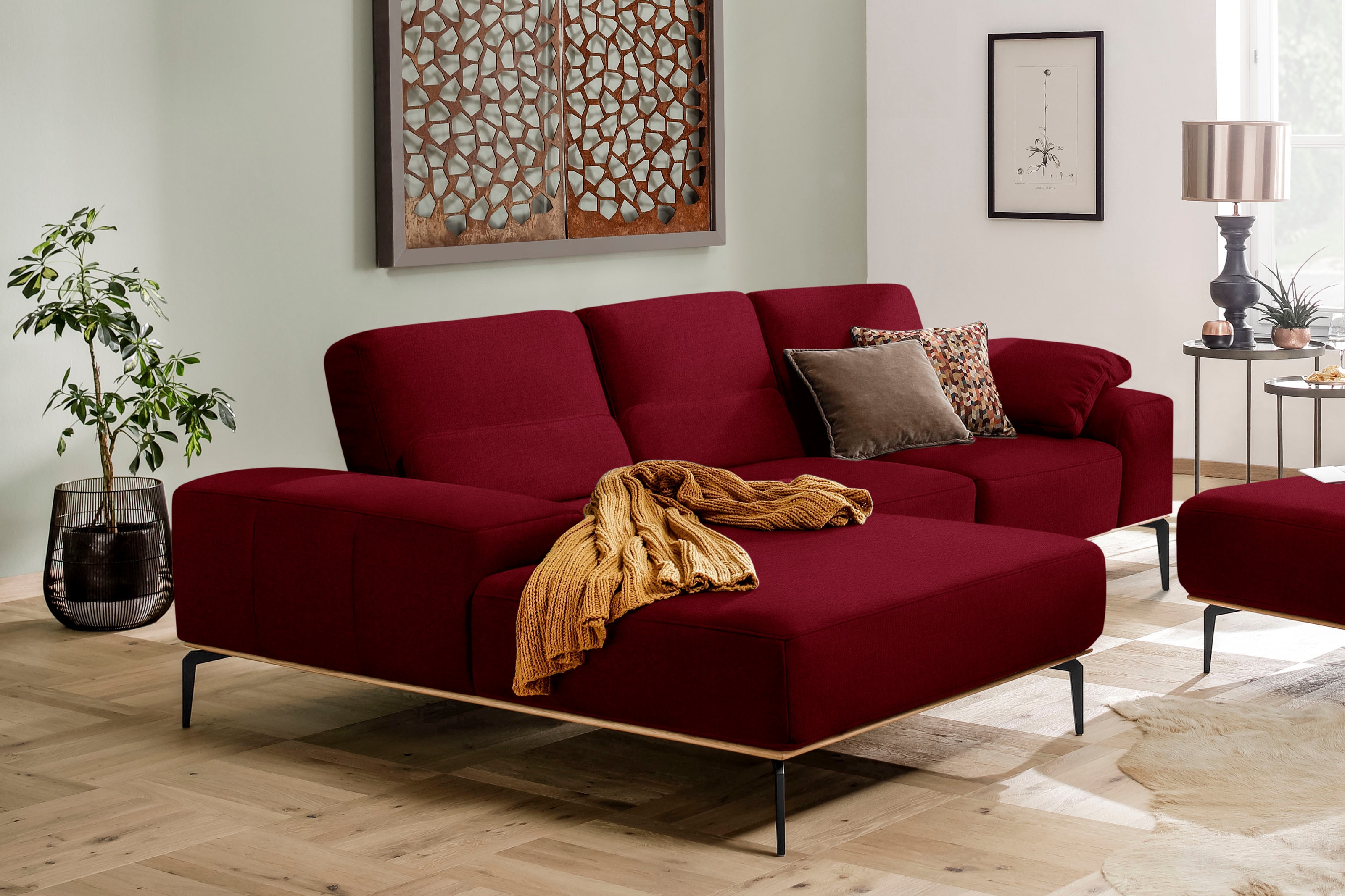 W.SCHILLIG Ecksofa "run, Designsofa mit tollem Sitzkomfort, bequem, L-Form" mit Holzsockel, Füße in Schwarz pulverbeschichtet, Breite 279 cm