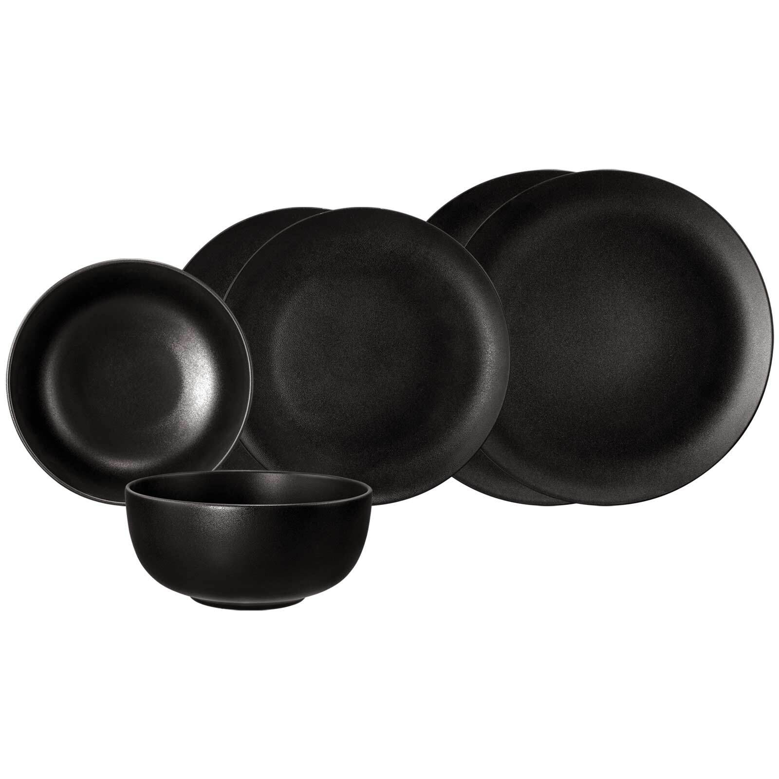 Seltmann Weiden Geschirr-Set "Basic-Set Liberty Velvet Black 6er Set schwarz" Spülmaschinenfest, Mikrowellensicher, Ofenfest