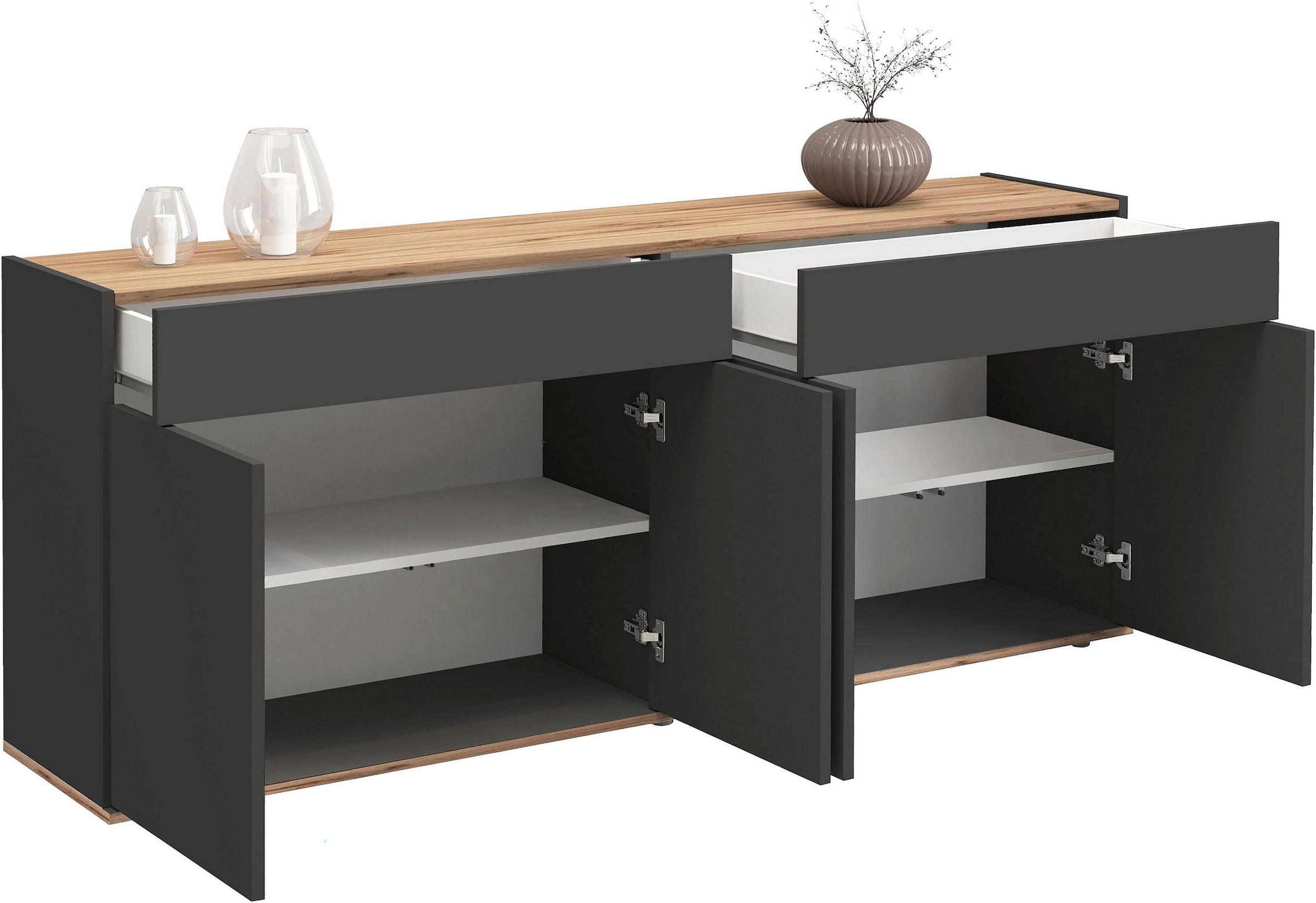INOSIGN Sideboard »Garda Kommode, Schrank, 4 Türen mit Push-to-Open, Made in Italy« 4 Türen, 2 Schubladen, grifflos  Breite 160,1 cm, anthrazit/eiche matt