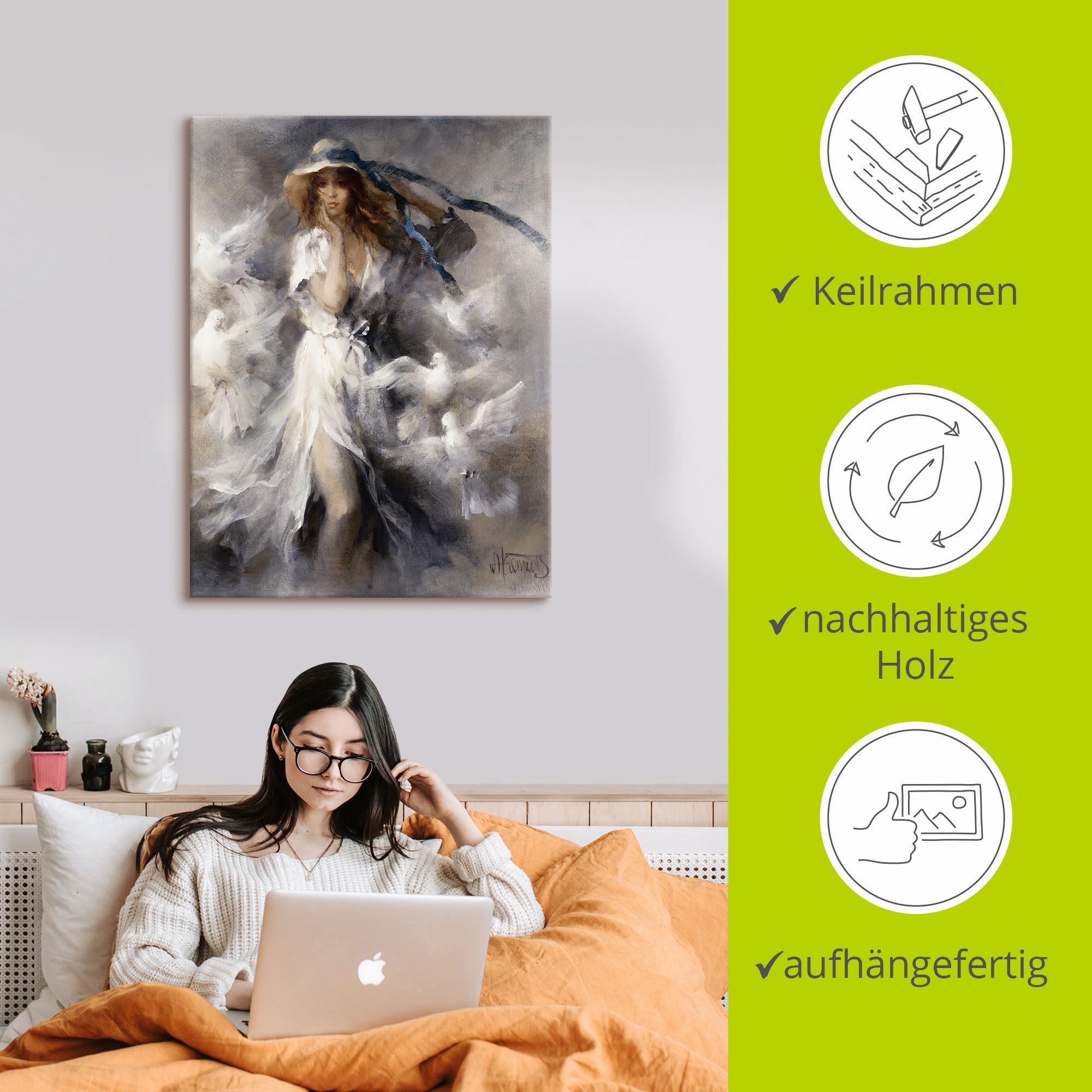 Artland Wandbild »Tauben«, Frau, (1 St.), als Leinwandbild, Poster in verschied. Größen
