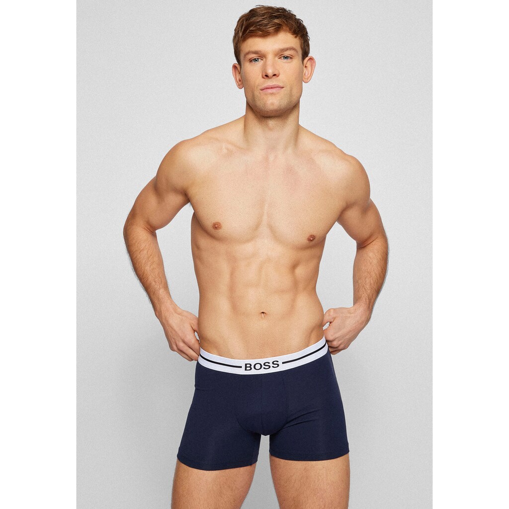 Herrenmode Herrenwäsche BOSS Boxer, (3 St.) blau + navy + schwarz Herrenmode Herrenwäsche BOSS Boxer, (3 St.) blau + navy + schwarz
