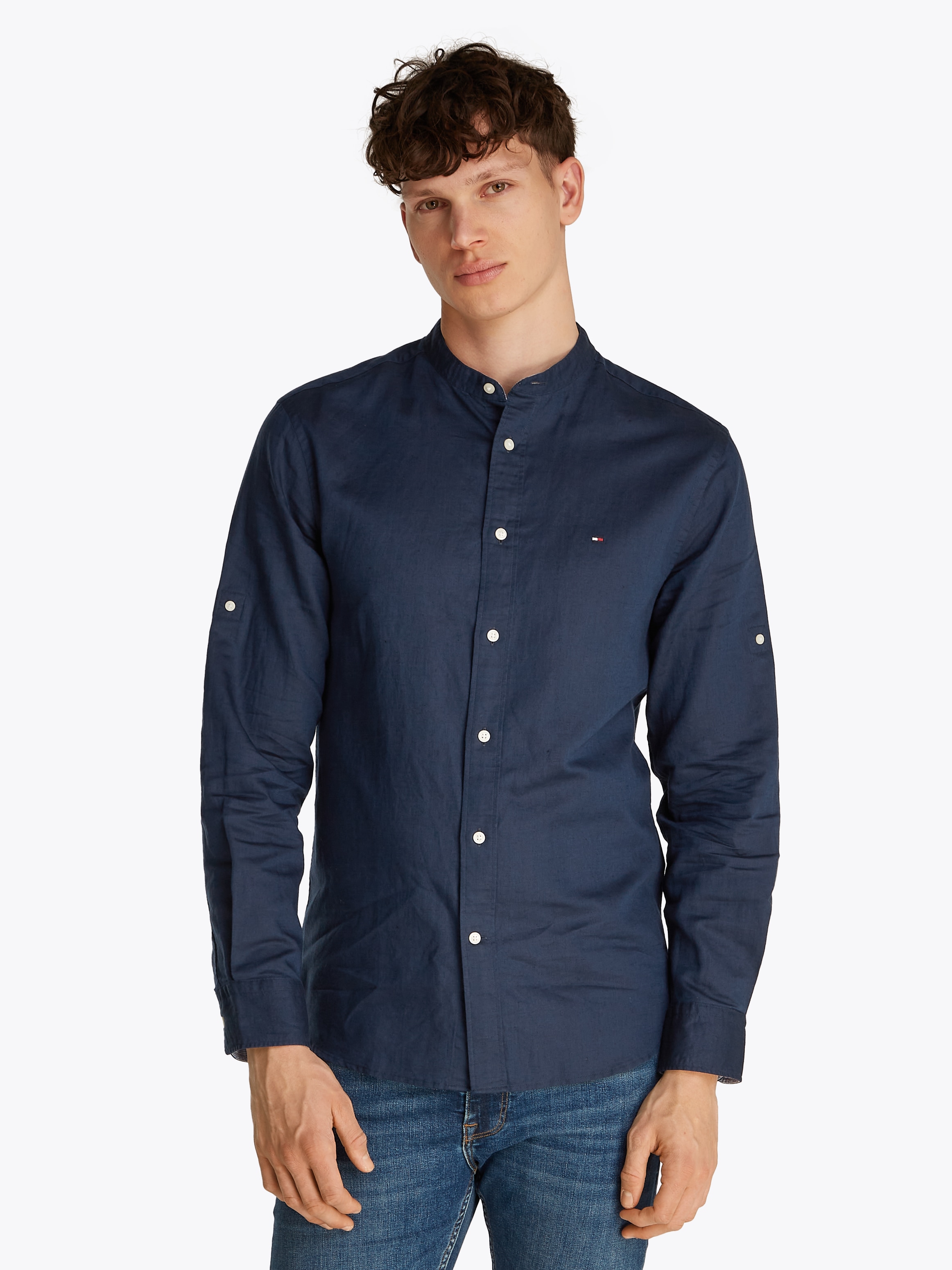 Tommy Hilfiger Langarmhemd "LINEN BLEND MAO COLLAR SHIRT" günstig online kaufen
