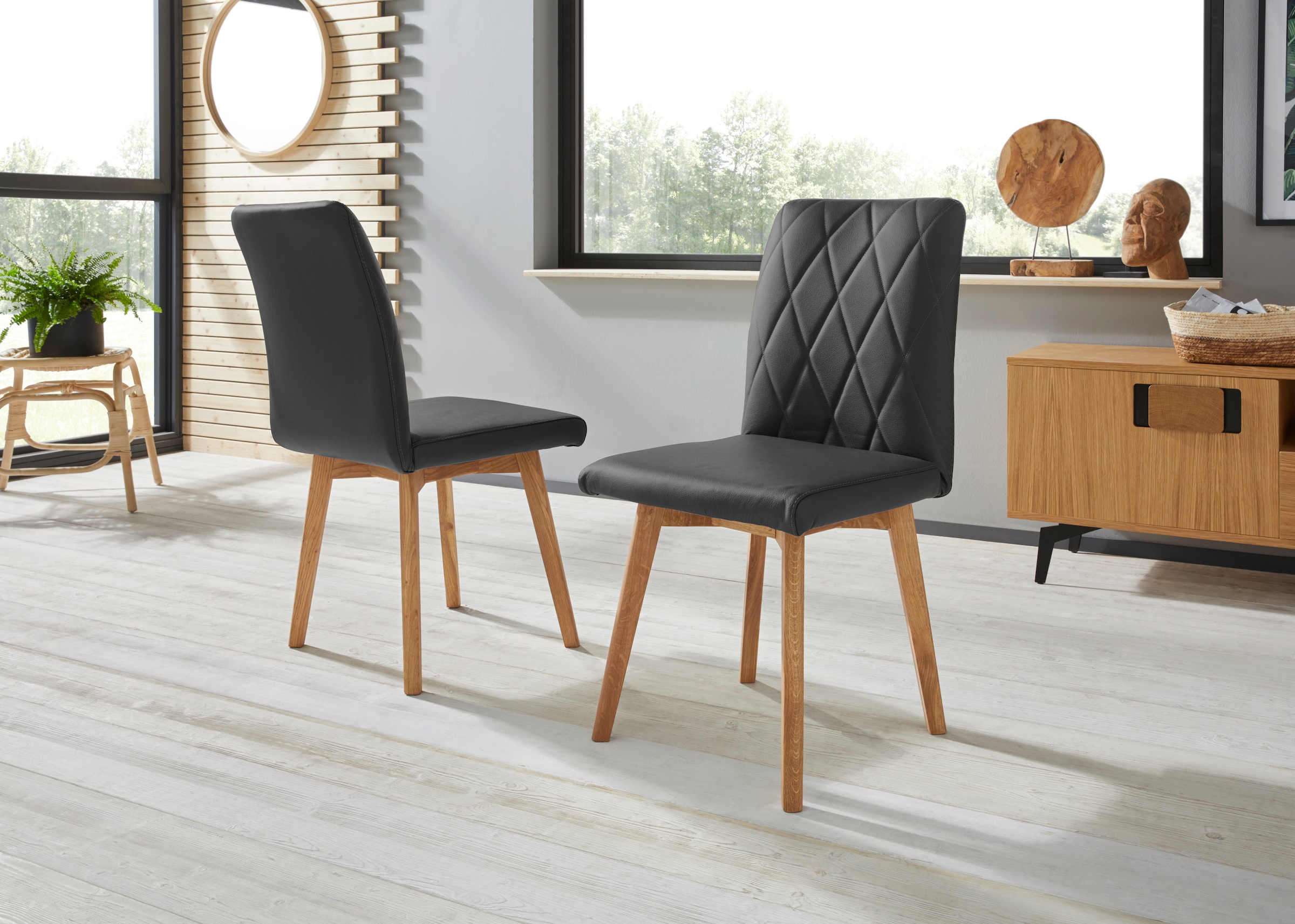Home affaire Esszimmerstuhl "Brest" (Set) 2 Stk. Leder Gestell aus Eiche Ma günstig online kaufen