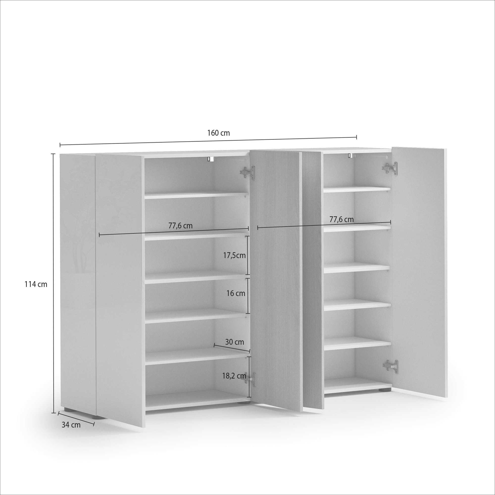 INOSIGN Schuhschrank »LADY, Schuhkommode,Schuhmöbel,Schuhablage,Schuhregal« 10 Einlegeböden,12 Fächer,ca. 36 Paar Schuhe-Maße: B/T/H:160x34x115 cm