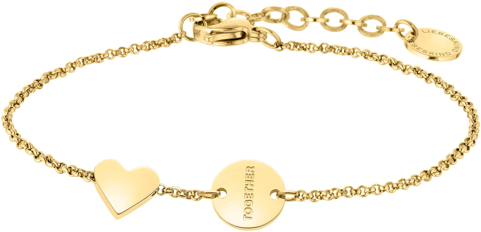 Armband LIEBESKIND BERLIN "Schmuck Edelstahl Together Today Everyday Herz", gold (gelbgoldfarben), Armbänder, Damen, 20cm, Edelstahl, Armband