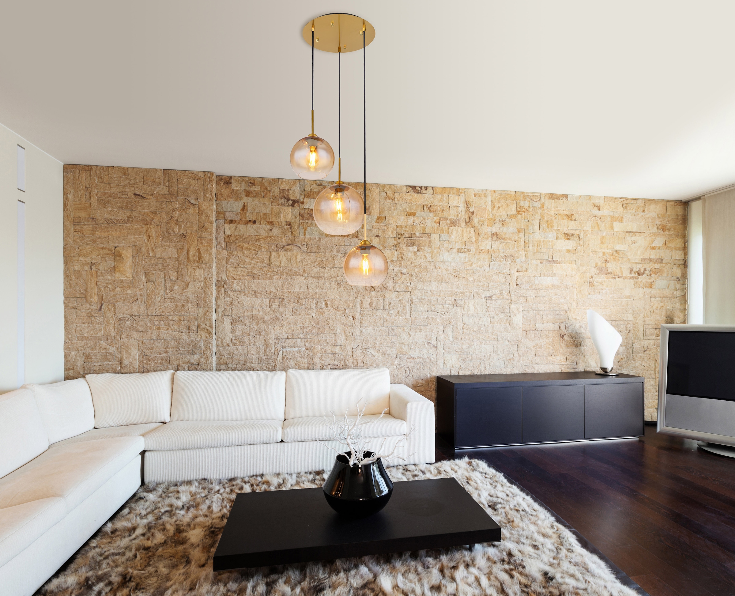 GLOBO LIGHTING Hängeleuchte »JAMESSA« E27 1 Stk. Hängeleuchte Messing, Glas amber/klar, höhenkürzbar, E27