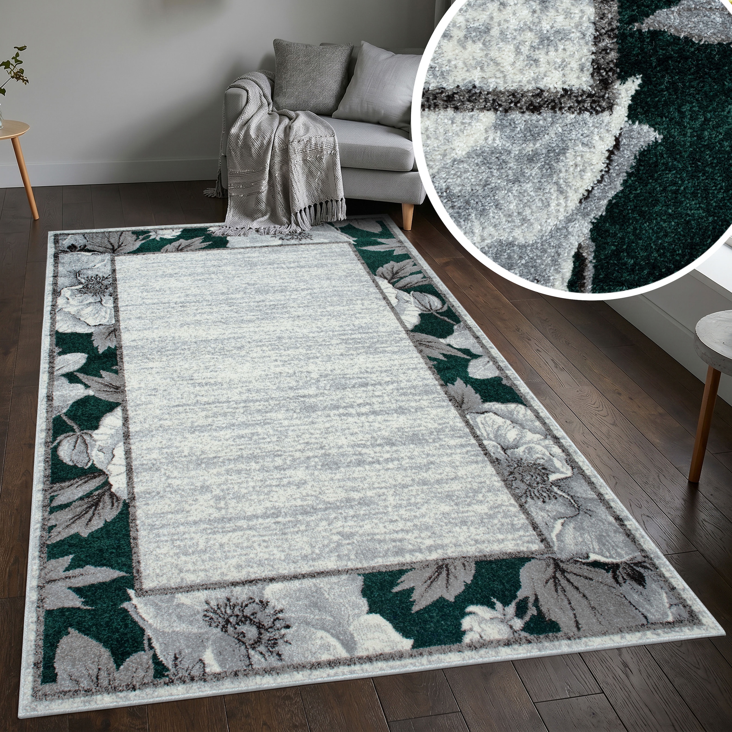 OTTO home Teppich "Florent mit Rahmen, Blumen Design" rechteckig 9 mm Höhe Floral, detailreiche Blüten, meliert, elegant, Wohnzimmer