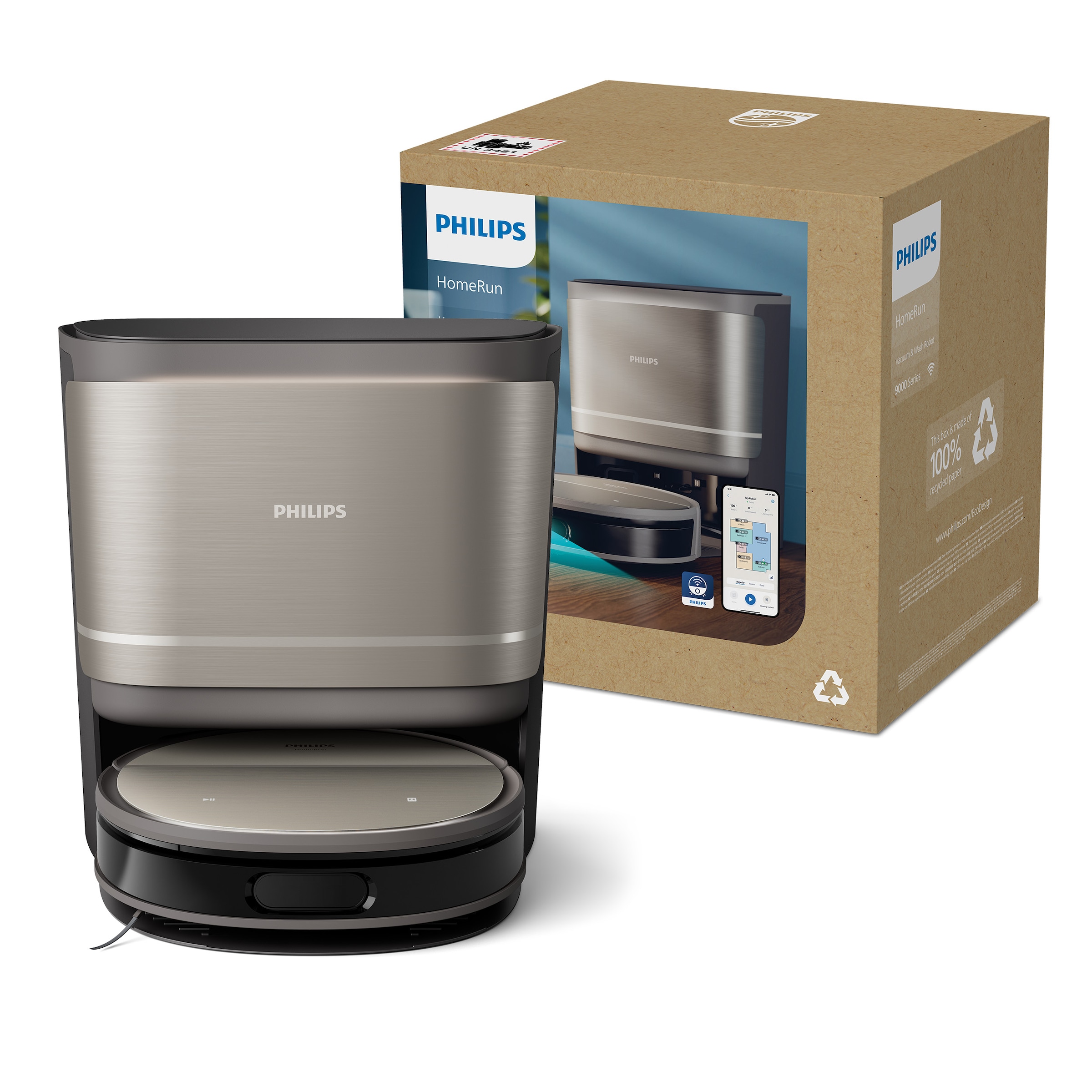 Philips Nass-Trocken-Saugroboter »XU9100/10, 280 Min. Akkulaufzeit, mit PowerCyclone Aqua Technologie«, D-ToF-Sensoren, Wischtuch-Hebesystem, inkl. Entleerungsstation