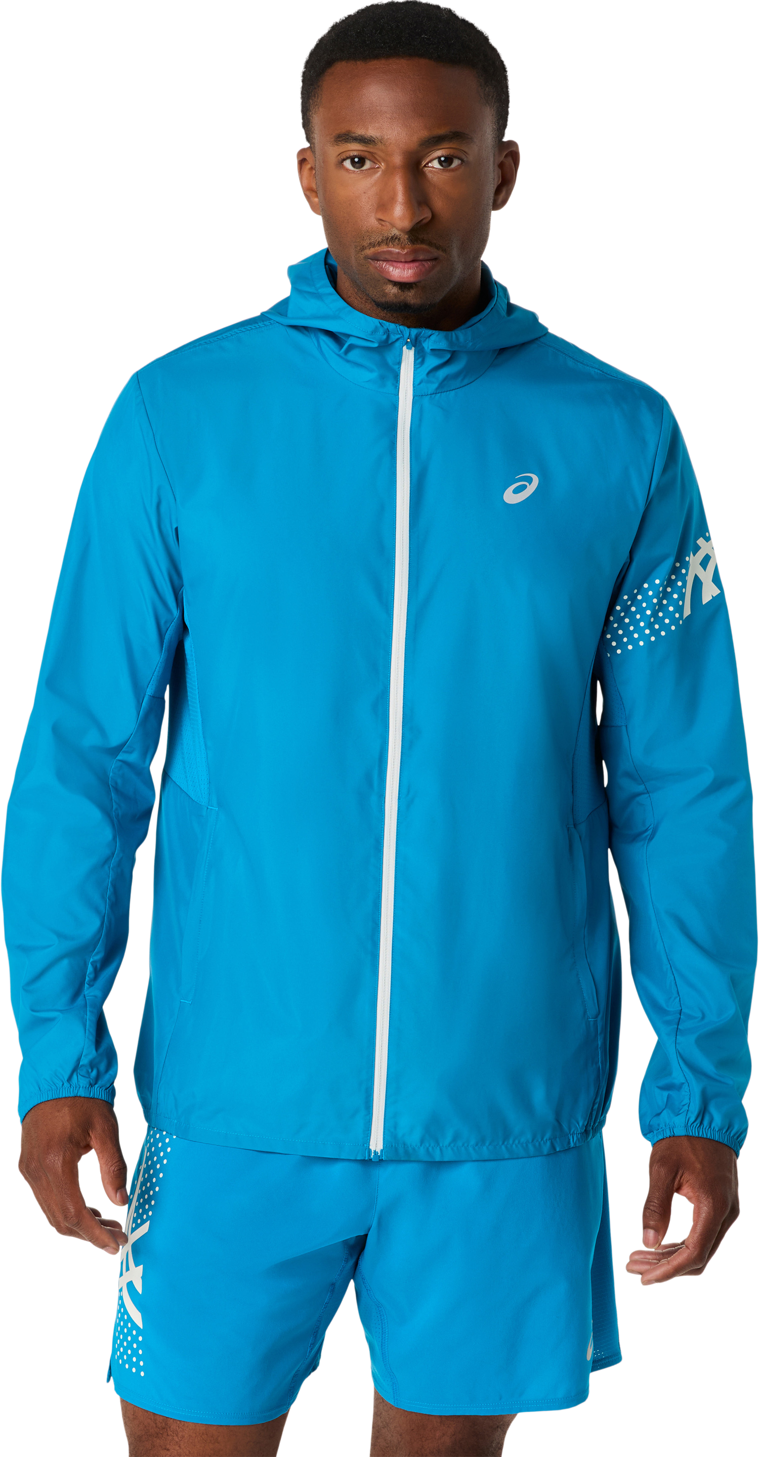 Laufjacke ASICS "ICON JACKET", Herren, Gr. L, aegean blau, cream, Obermaterial: 100% Polyester, Jacken, Übergangsjacke