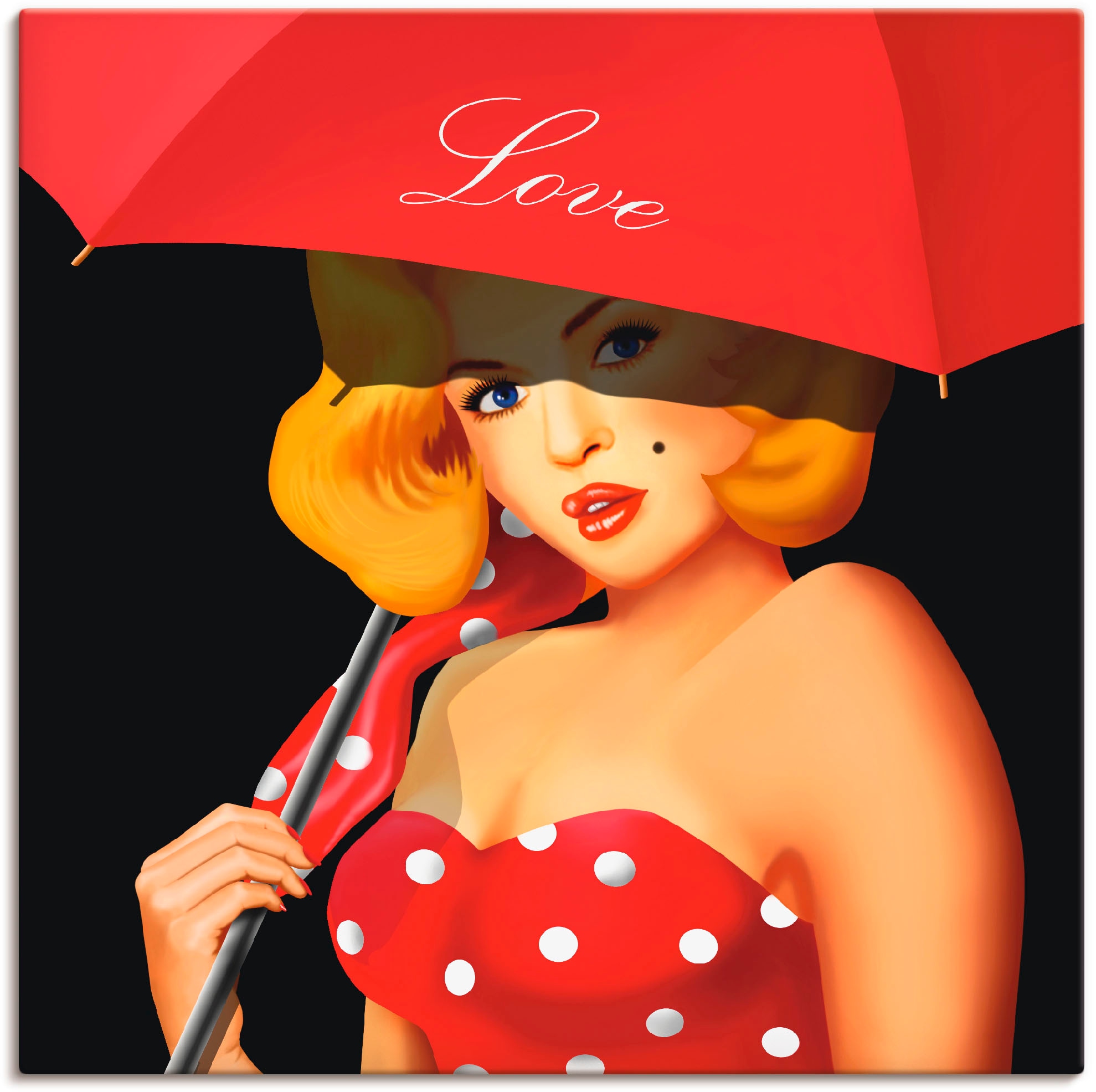Wandaufkleber Größen BAUR »Pin-Up Girl Alubild, (1 St.), als rotem Regenschirm«, versch. Wandbild oder Poster Artland Frau, unter | Leinwandbild, kaufen in