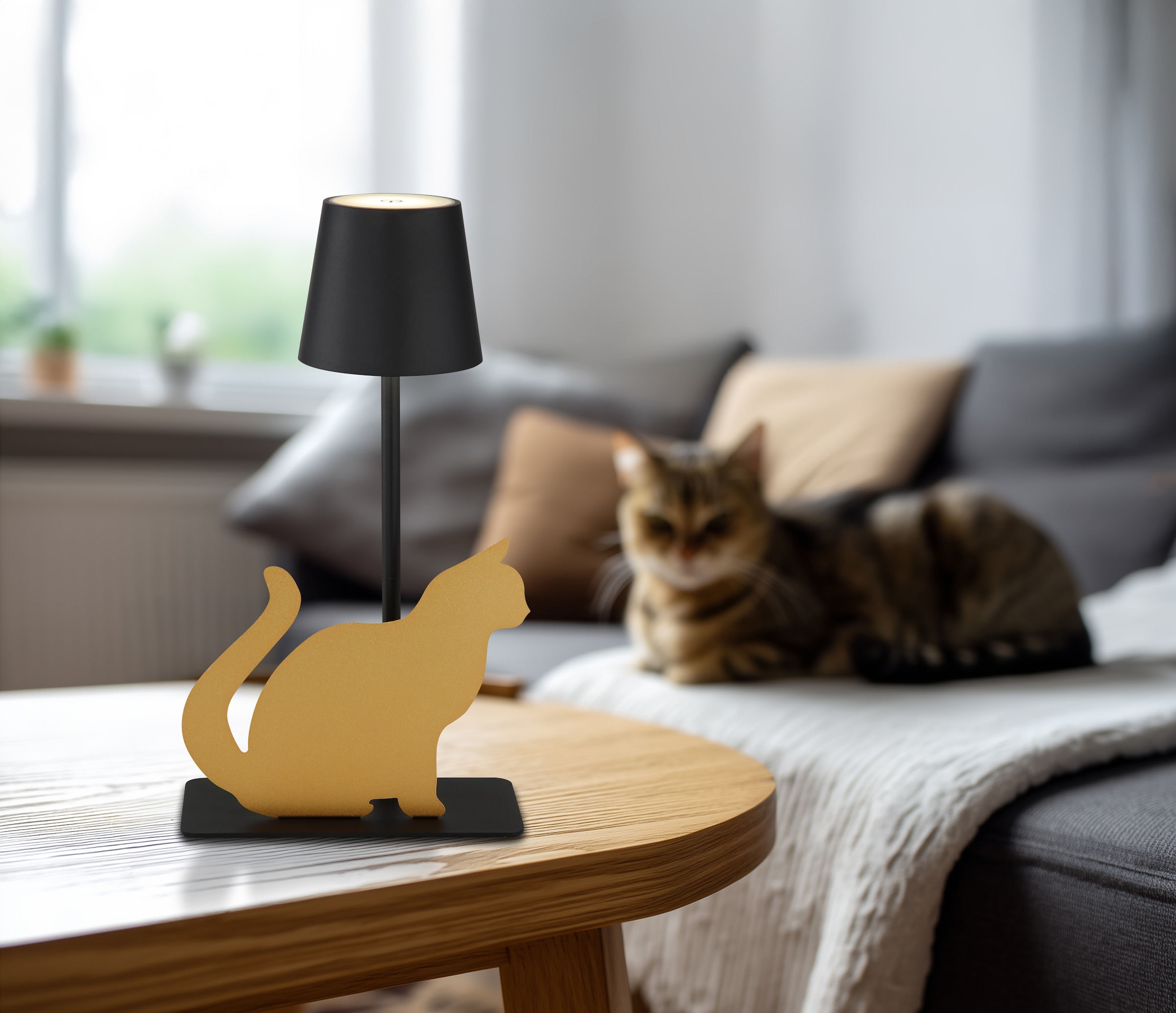 GLOBO LIGHTING LED Tischleuchte »FURRI«, 1 flammig, Leuchtmittel LED-Board | LED fest integriert, Tischlampe schwarz gold Tiere Katze