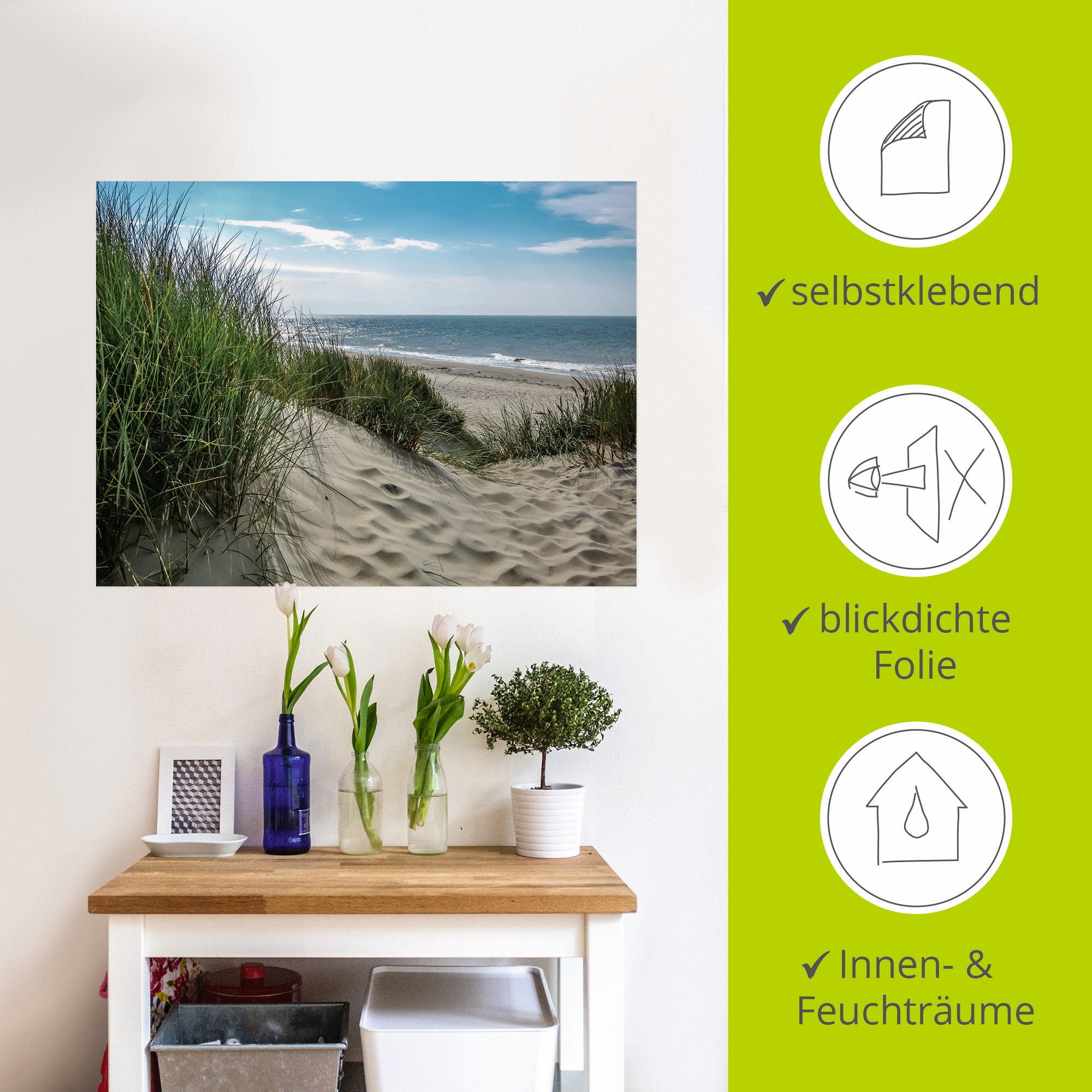Artland Wandbild »Dünenlandschaft im Sommer an der Nordsee«, Strand, (1 St.), als Alubild, Outdoorbild, Leinwandbild, Poster, Wandaufkleber