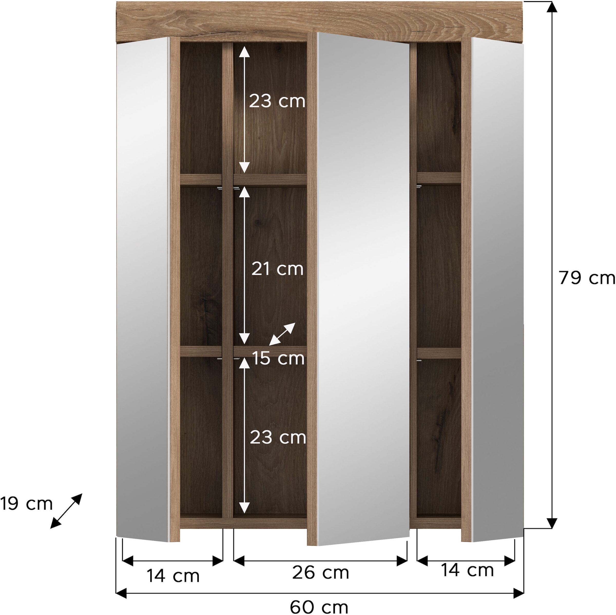 INOSIGN Badezimmerspiegelschrank »Siena, Breite 60cm, 3 Spiegeltüren, 9 Fächer, 6 Einlegeböden«, in verschiedenen Farben erhältlich, Badmöbel, Spiegel, Badschrank, Bad