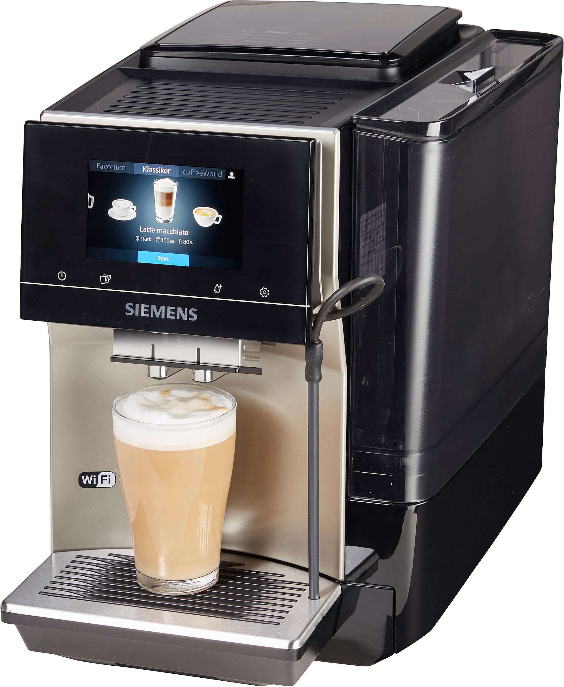 Raten silber TP705D47«, metallic per | SIEMENS BAUR Inox Full-Touch Milchsystem-Reinigung -Display, Profile Kaffeevollautomat 10 »EQ.700 speicherbar, bis