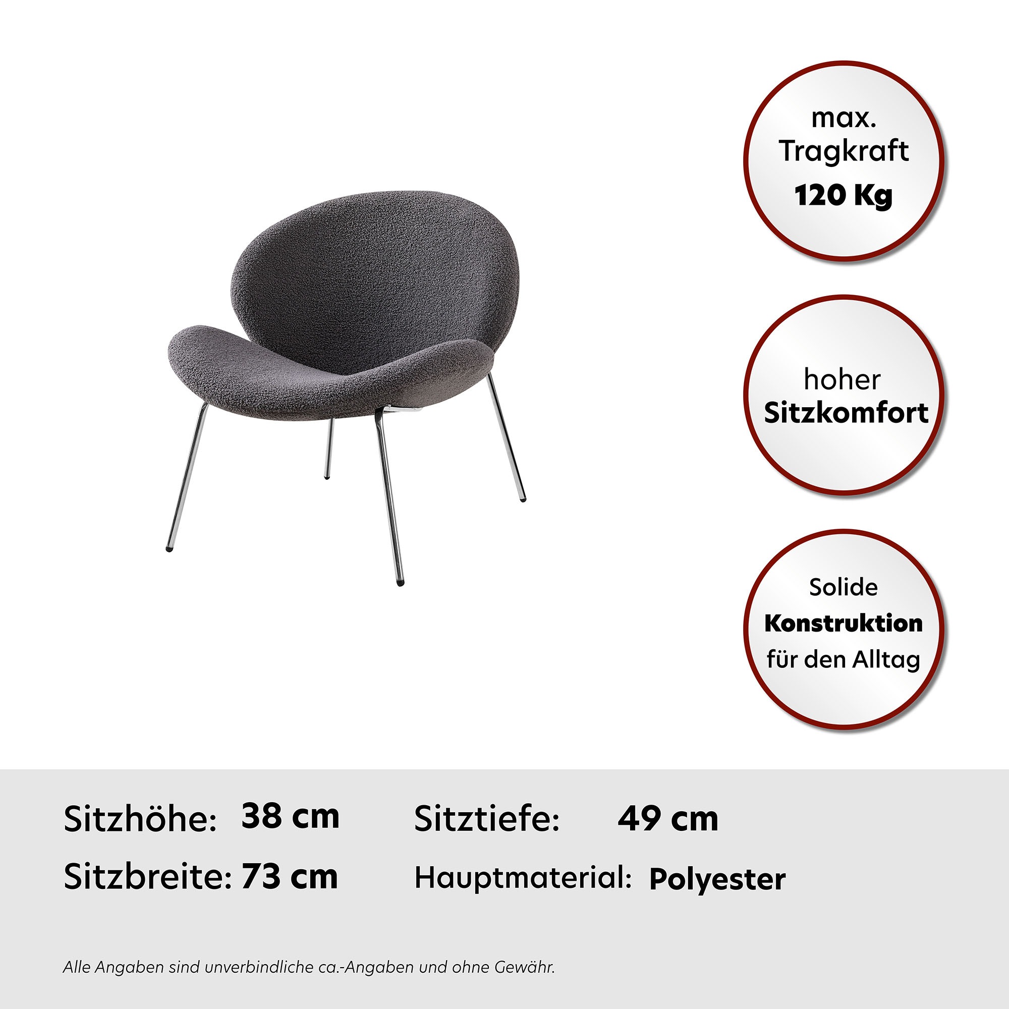 Kayoom Polsterstuhl »Stuhl Jaden 125 2er-Set, im angesagten Stoff mit dem Kräusel-Effekt«, (Set), 2 St., Ästhetisch minimalistisches Design, Bouclé Stoff, breites Sitzen