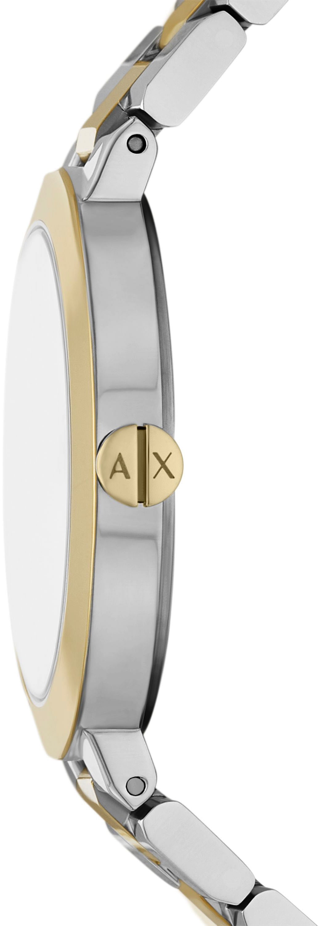 ARMANI EXCHANGE Quarzuhr, Armbanduhr, Damenuhr, Edelstahlarmband, analog, Glassteine