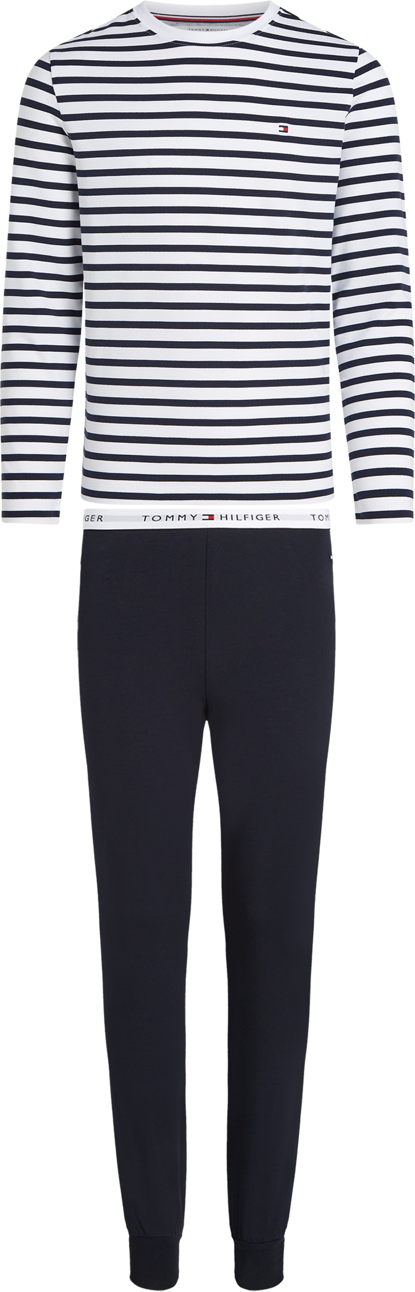 Tommy Hilfiger Underwear Schlafanzug »LS PJ CUFFED SET PRINT«, (Set, 2 tlg.), Bündchen an Bein, regular fit, Rundhals