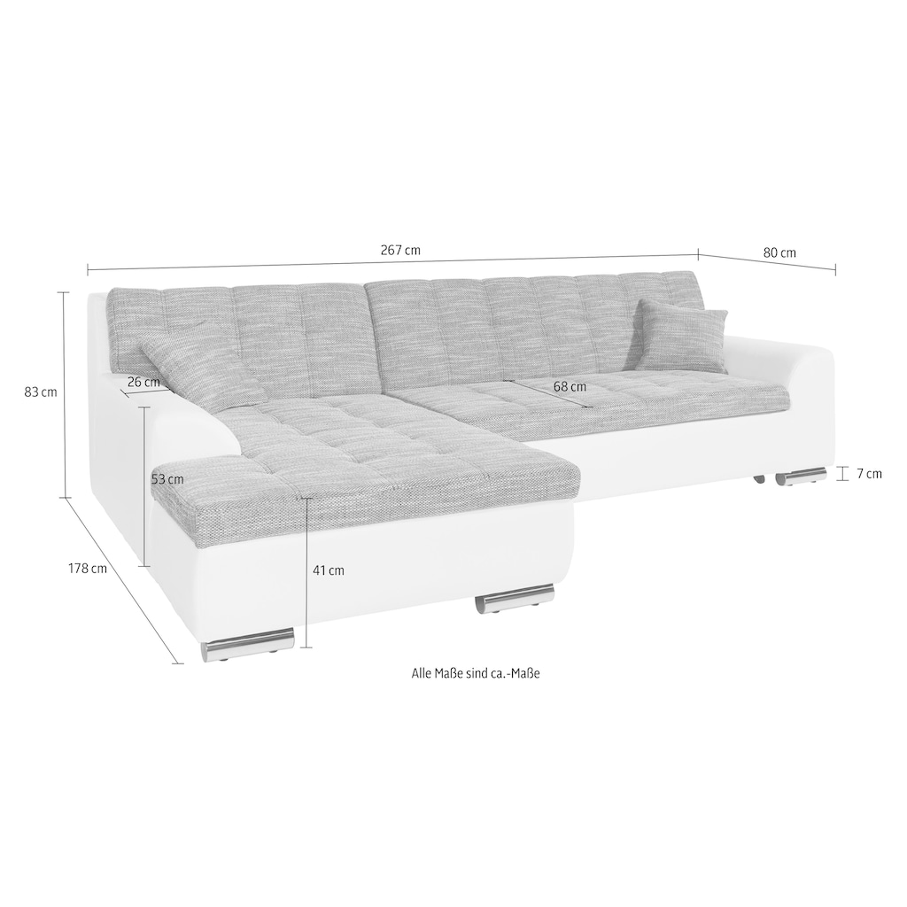 DOMO collection Ecksofa Treviso, wahlweise mit Bettfunktion, incl. Zierkissen