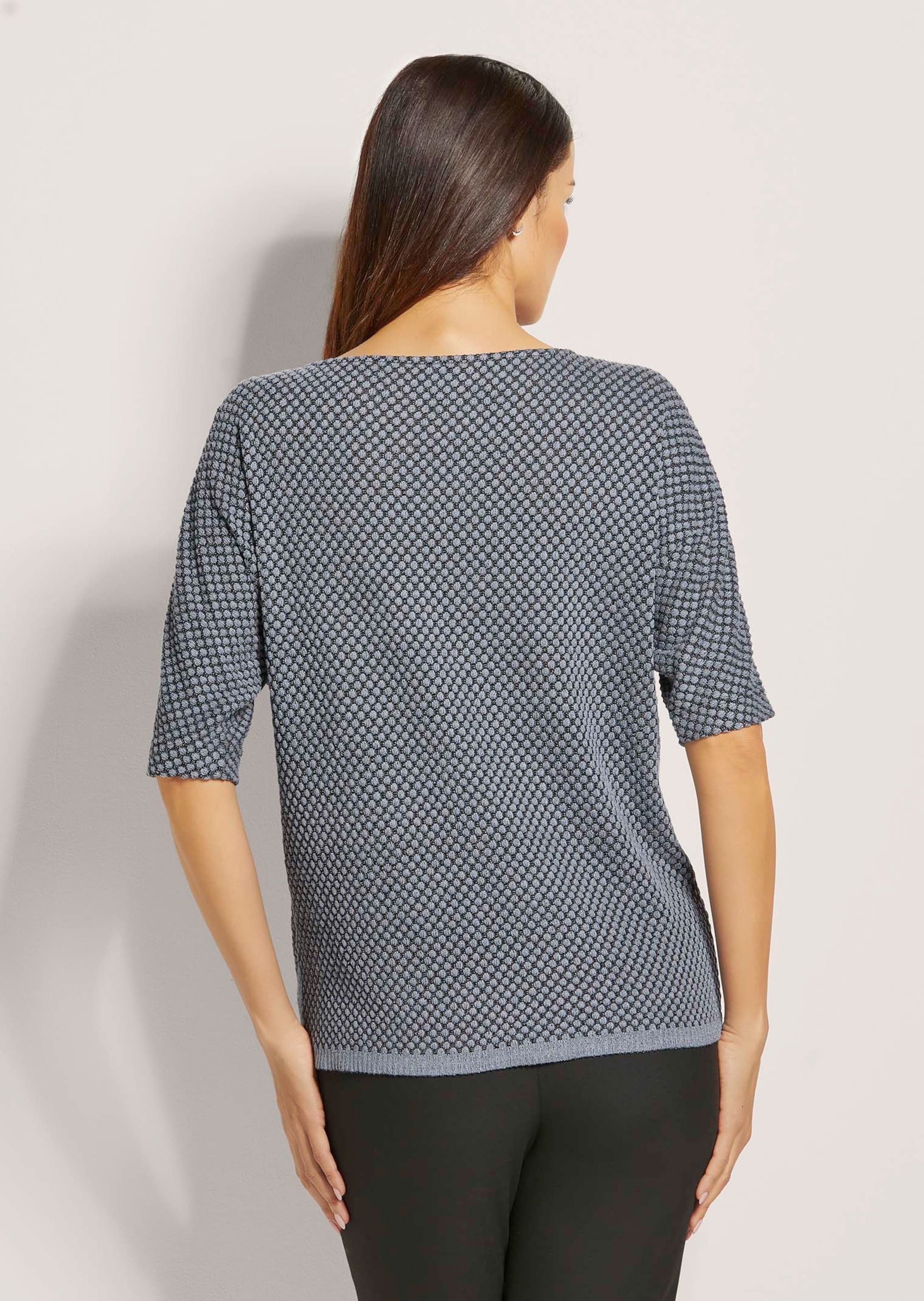3/4-Arm-Shirt MADELEINE "Shirt Sweatshirt mit Fledermaus-Ärmeln", Damen, Gr. 40, schwarz (schwarz, grau), Obermaterial: 54% Viskose CV. 45% Polyester PES. 1% Elasthan EL., Modern, normal, Shirts 3/4-Arm-Shirt 3